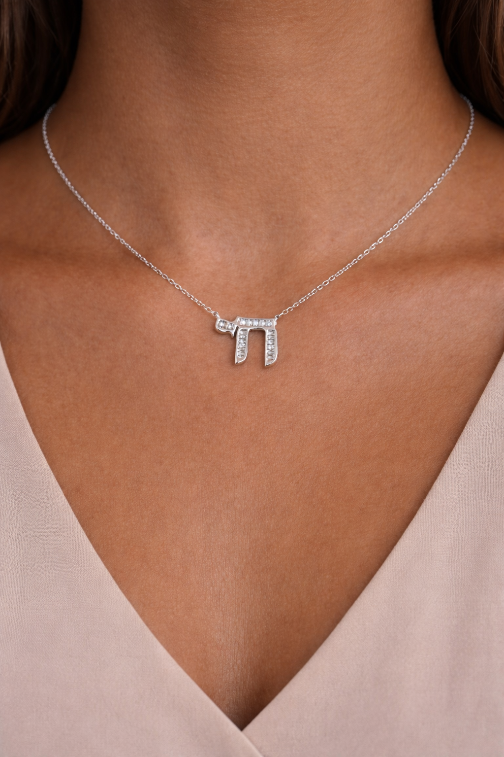 Private label Cz Cut Chai Necklace featuring sparkling cubic zirconia stones on a delicate chain.