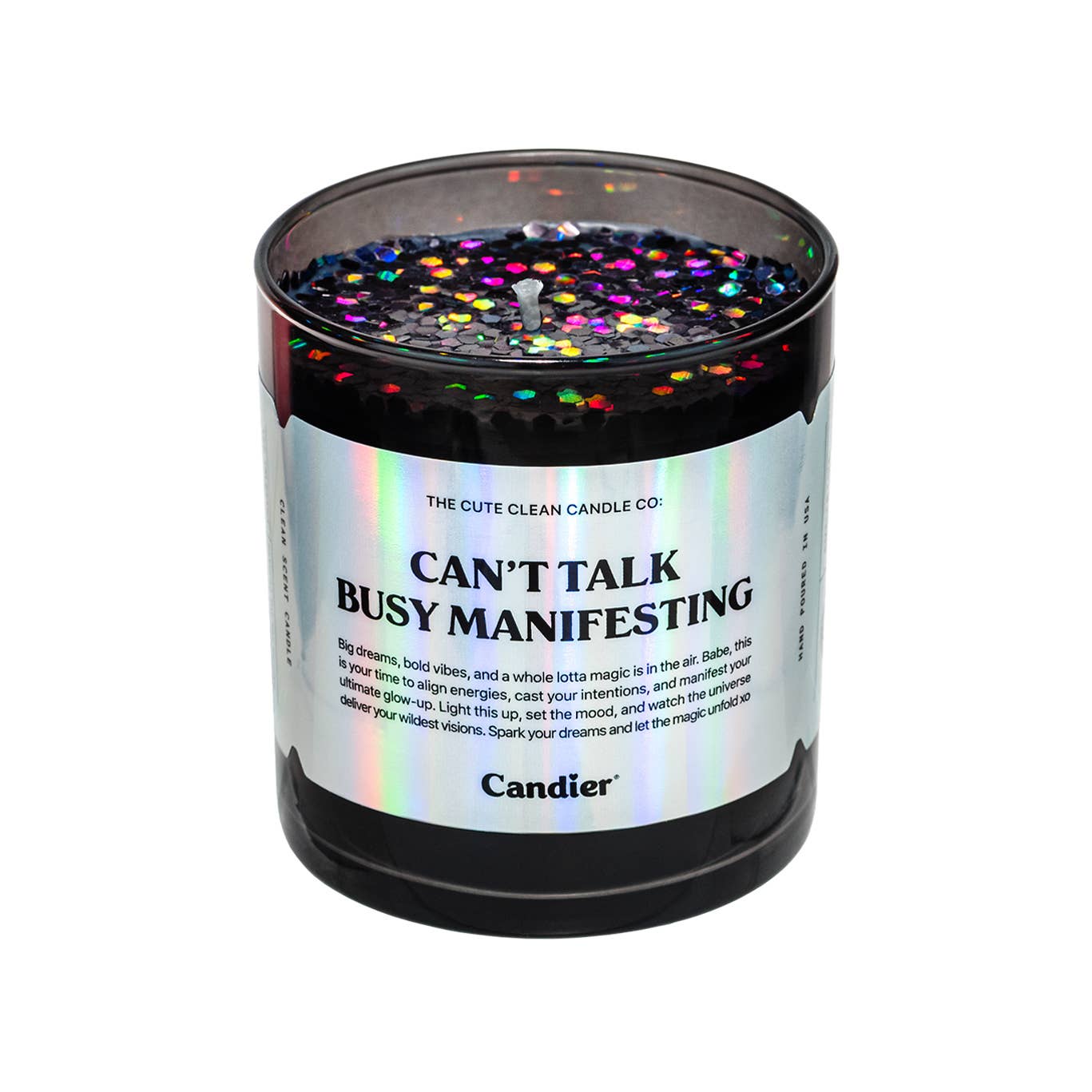 Candier Can't Talk Busy Manifesting hand-poured jar candle with a labeled design, ideal for manifestation and relaxation.