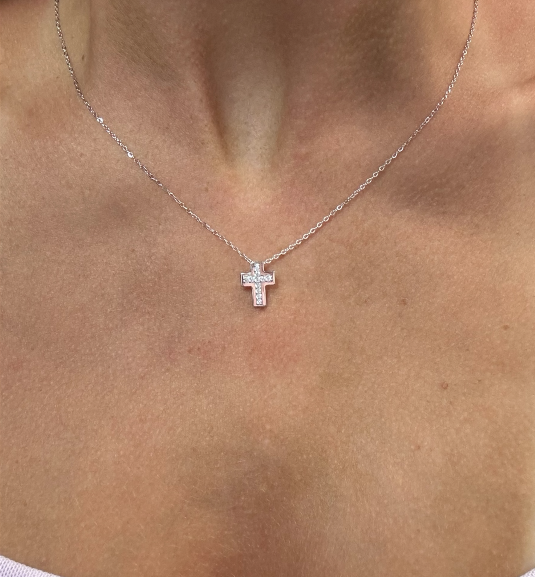 Blocked Cross Necklace - Sterling Silver 925
