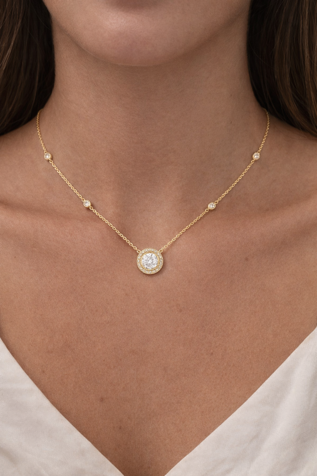 Circle Dainty CZ Necklace - Sterling Silver 925