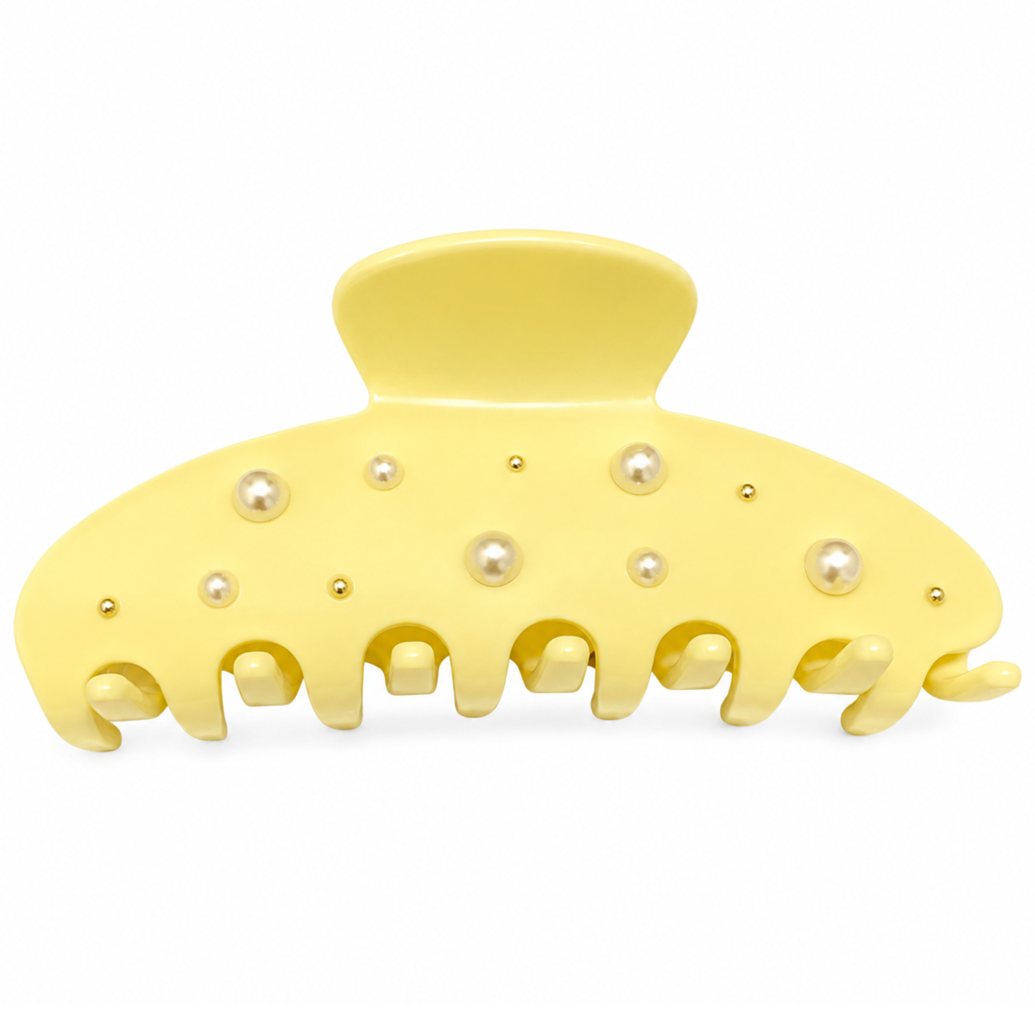 Lemon yellow pearl clip by Private Label, stylish hair clip with pearl detail and vibrant yellow color for hair accessories.