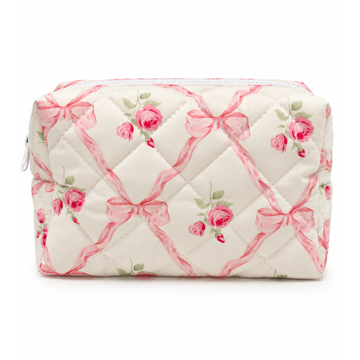 Quilted Bow Coquette Makeup Bag