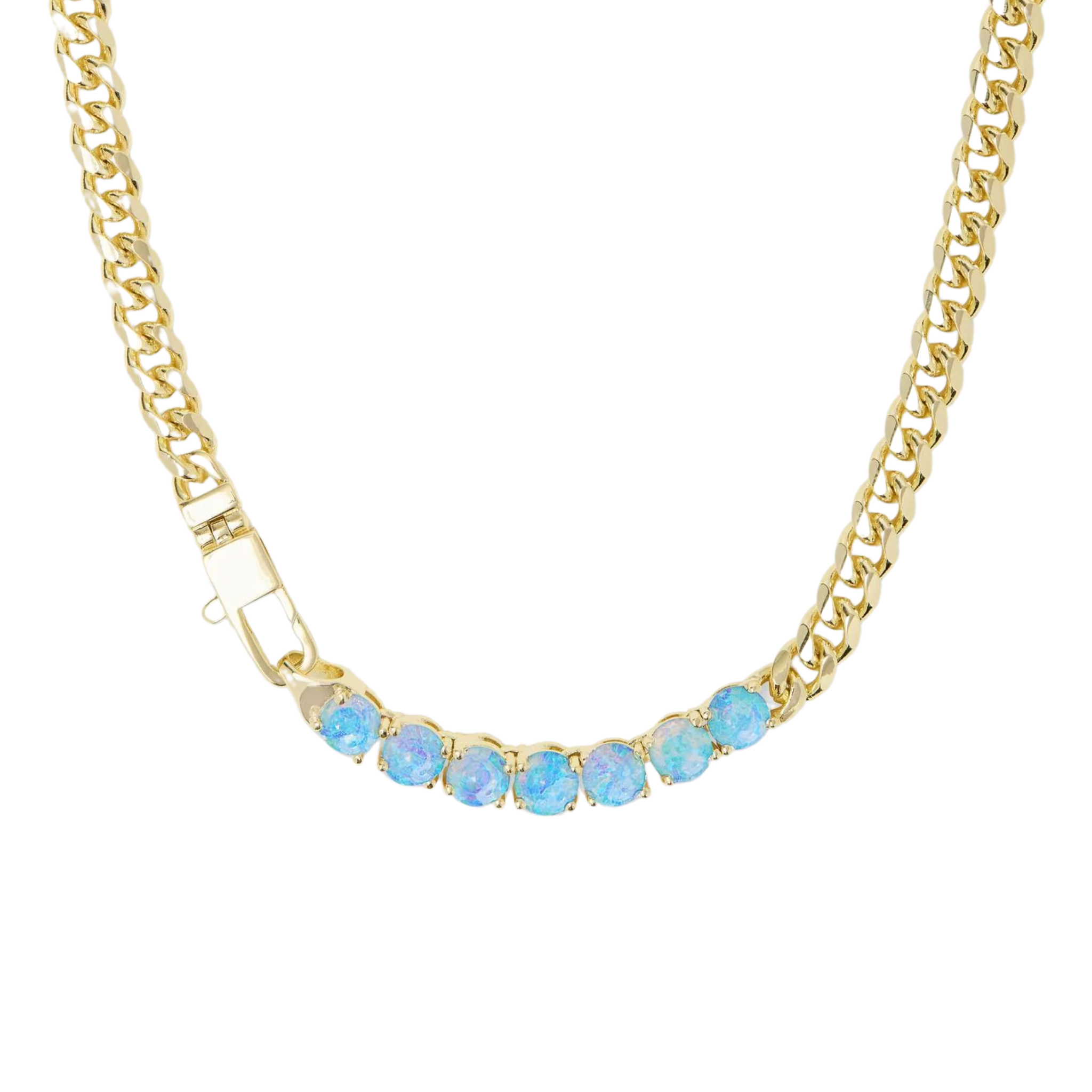 Gold Julian Loves Opals Necklace by Melinda Maria featuring 5mm blue opal stones on a delicate gold chain