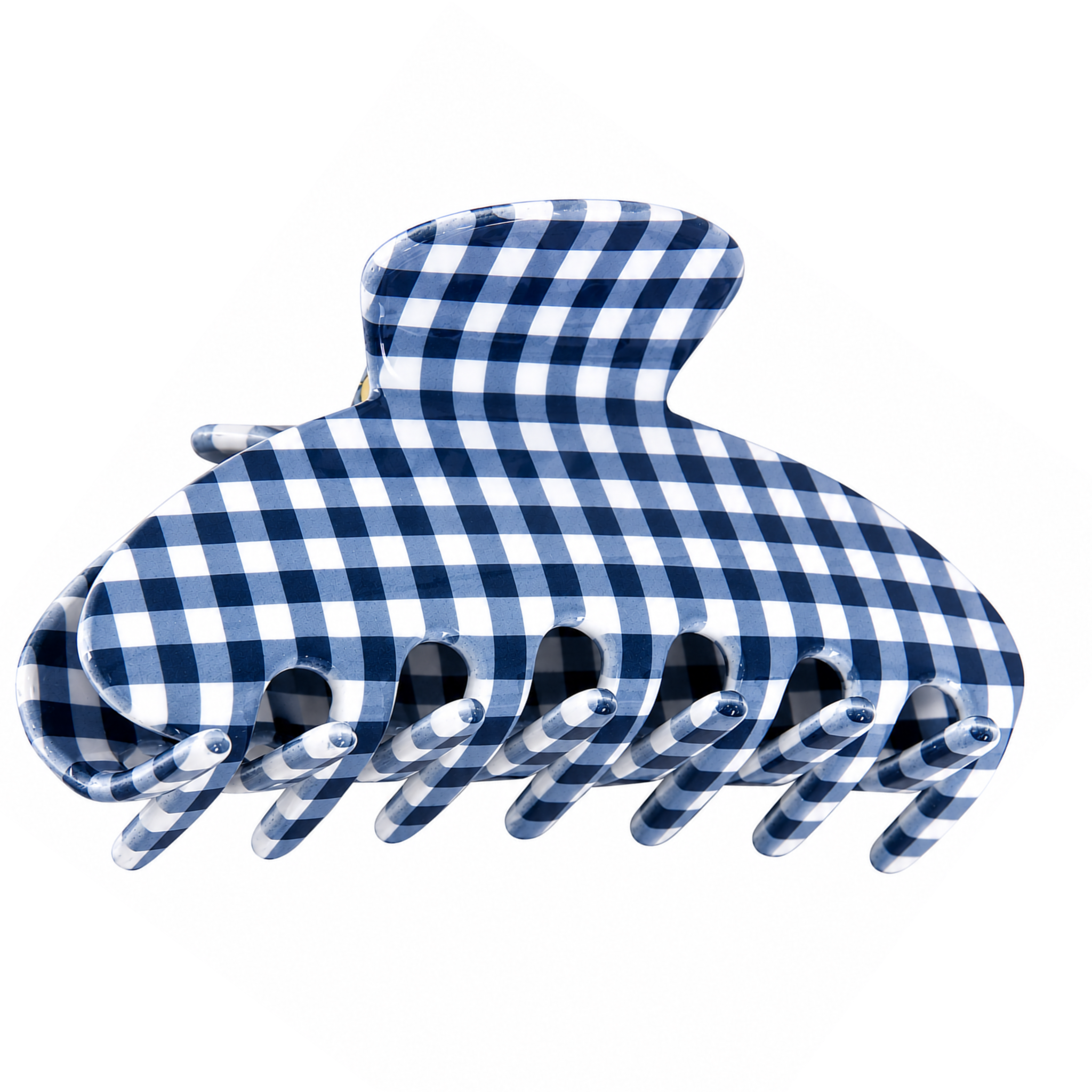 Private label gingham hair clips featuring classic checkered pattern and metal clasp for secure, stylish hair styling.