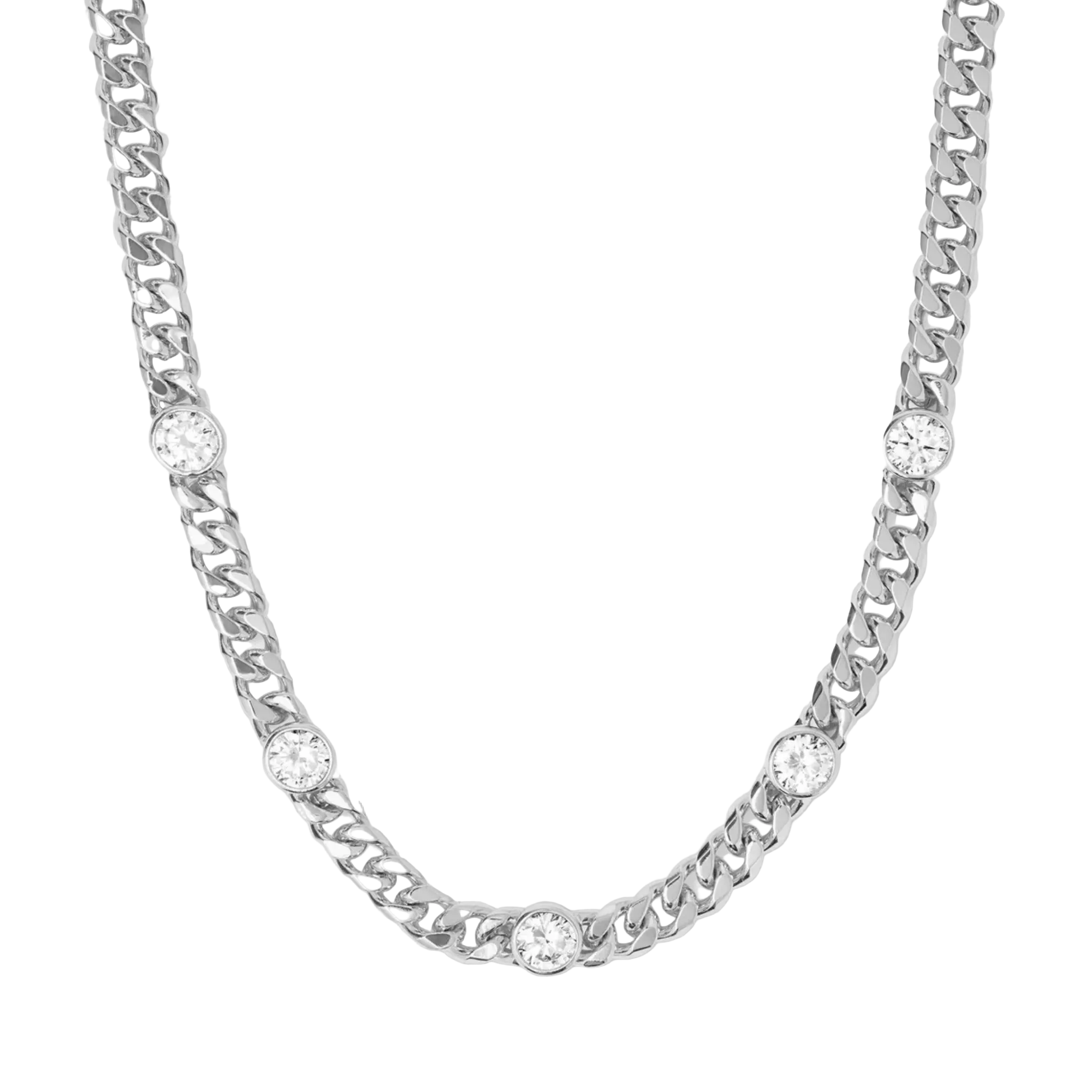 Melinda Maria Julian 5 Diamond Necklace featuring delicate diamonds on a 16" and 18" chain, elegantly displayed.