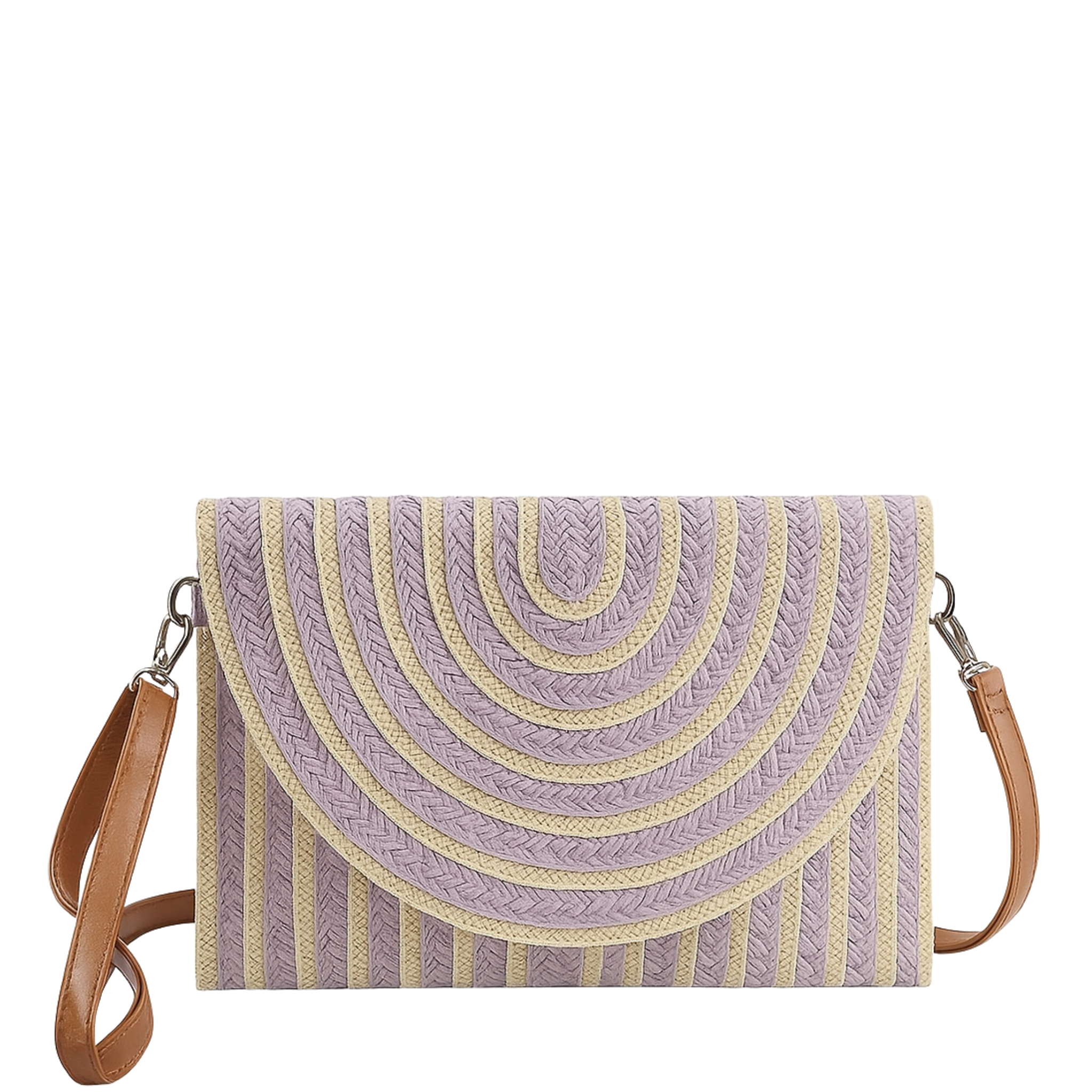 Color Striped Two Tone Straw Clutch & Crossbody Bag