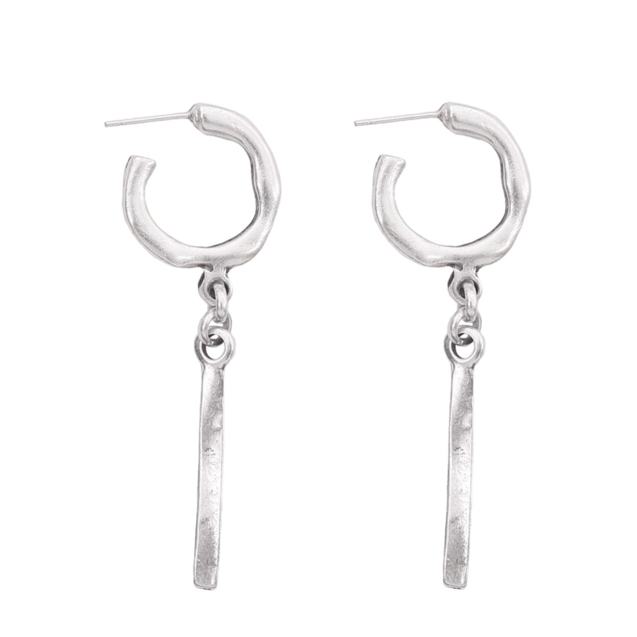 Sterling silver Meridian drop earrings by Chanour featuring sleek, modern design with a polished silver finish.