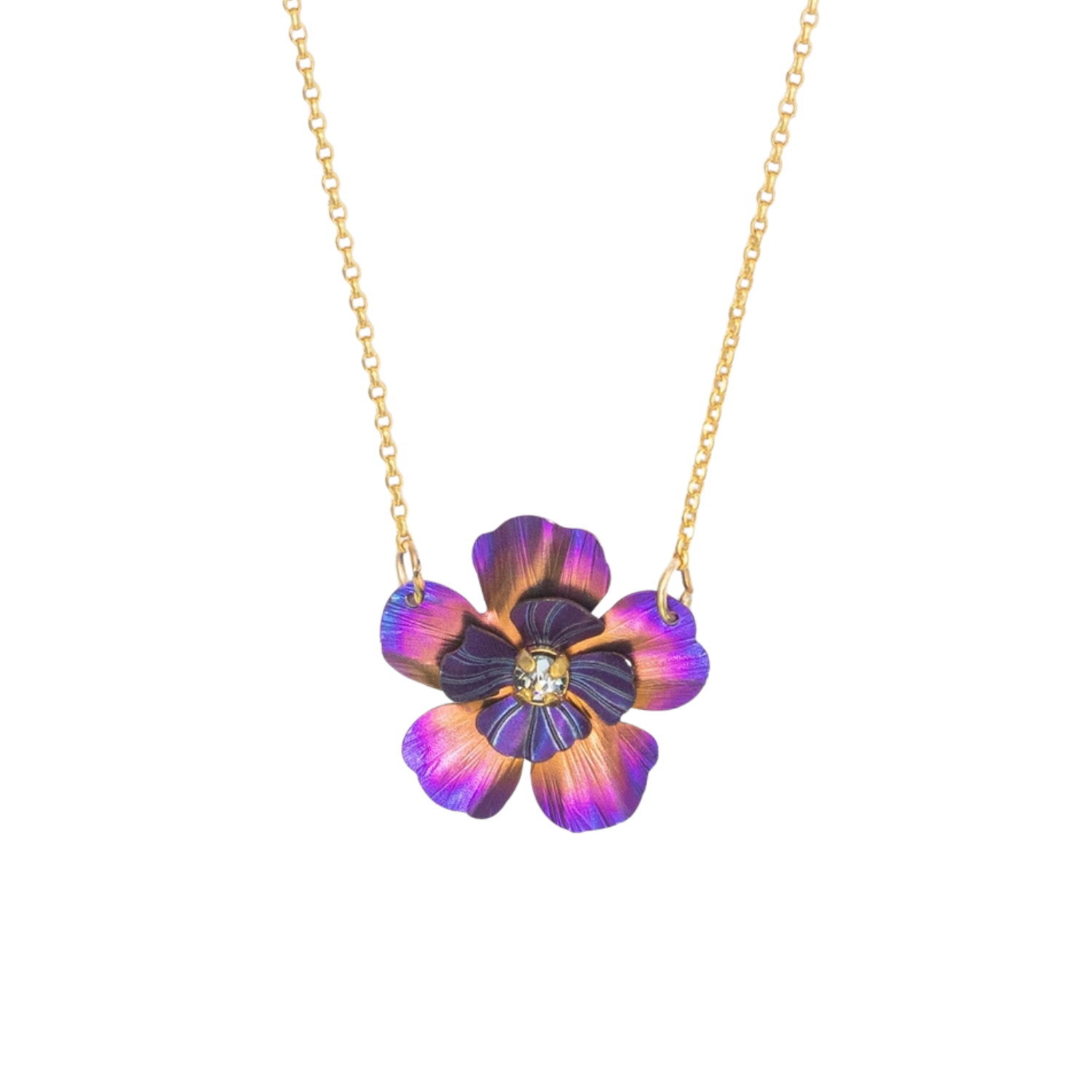 Holly Yashi Blissful Bloom pendant necklace featuring a colorful floral design on a silver chain.