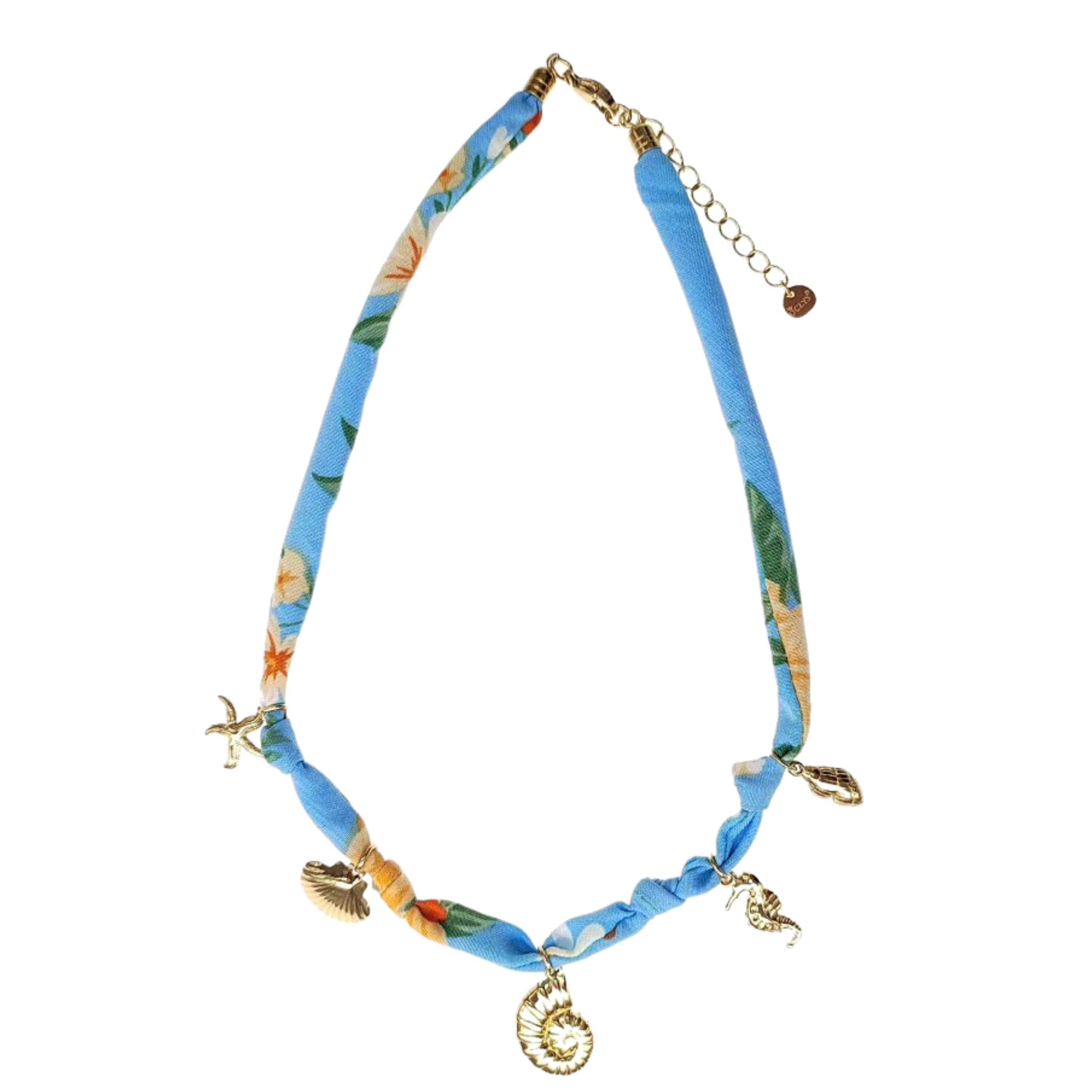 Fabric Necklace w/ Shell Charms in Gold Stainless Steel Gid