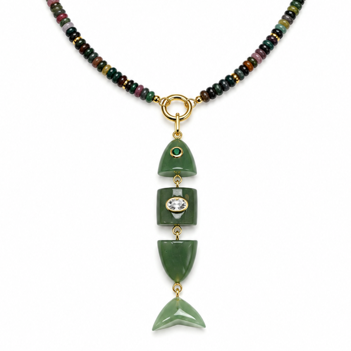 Gemstone Fish Crystal Beaded Necklace featuring colorful beads and a fish-shaped pendant, designed by Private Label.