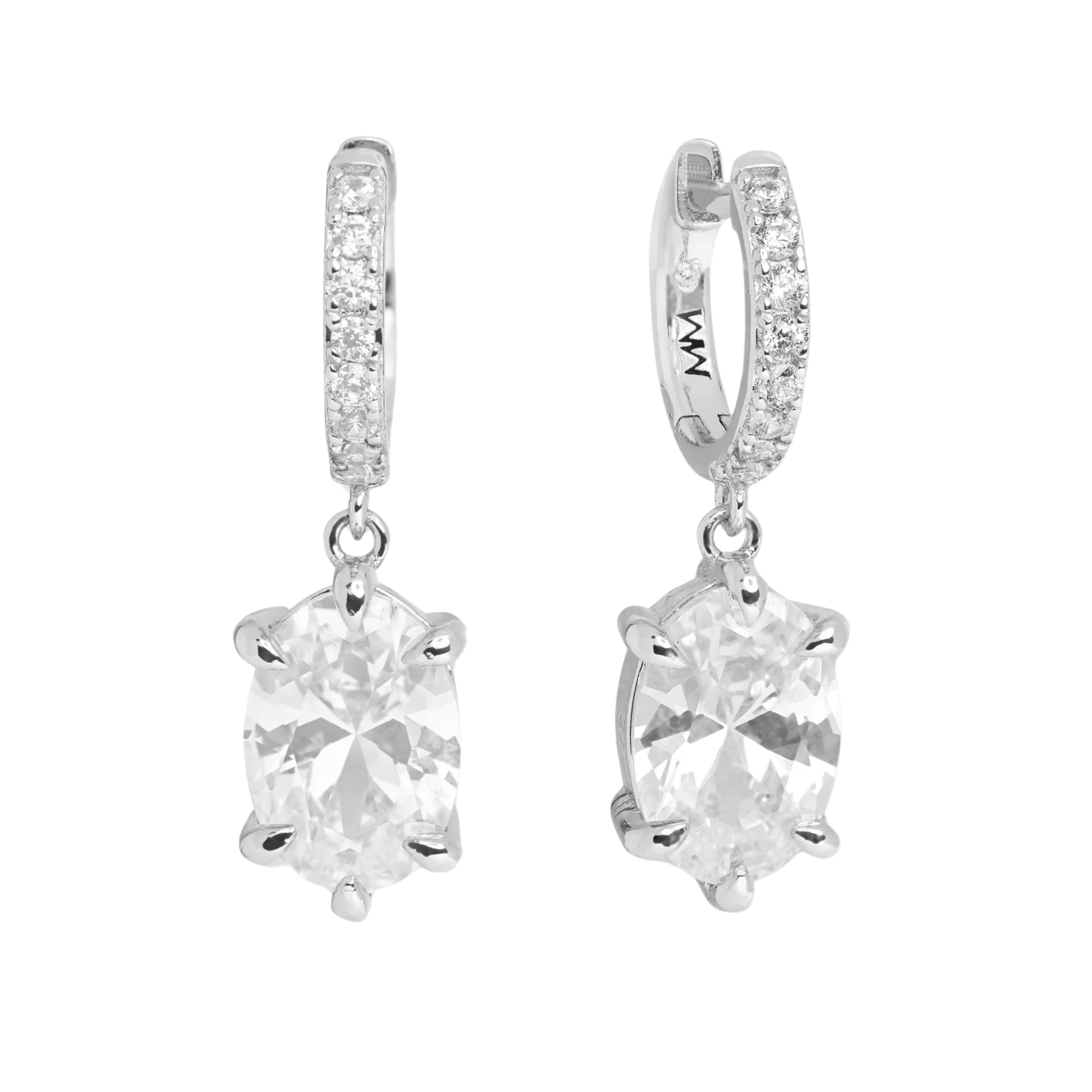Silver She's On Point earrings by Melinda Maria featuring white diamondettes with sleek, modern design and sparkling accents.