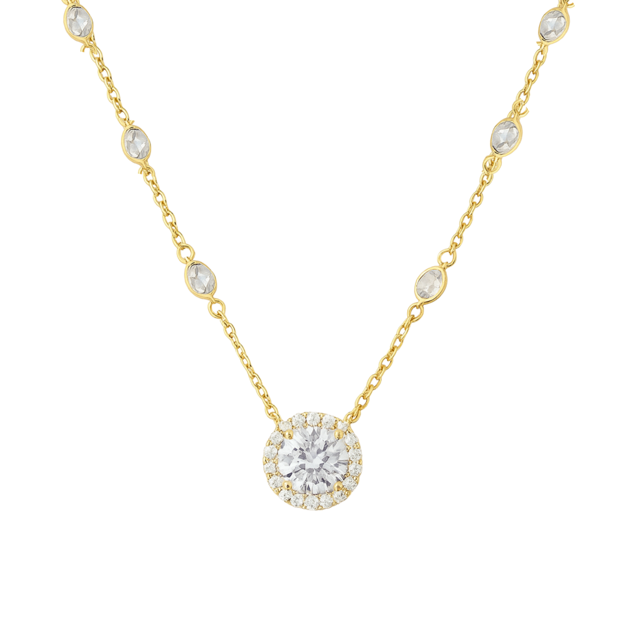 Circle CZ Studded Necklace - Sterling Silver 925