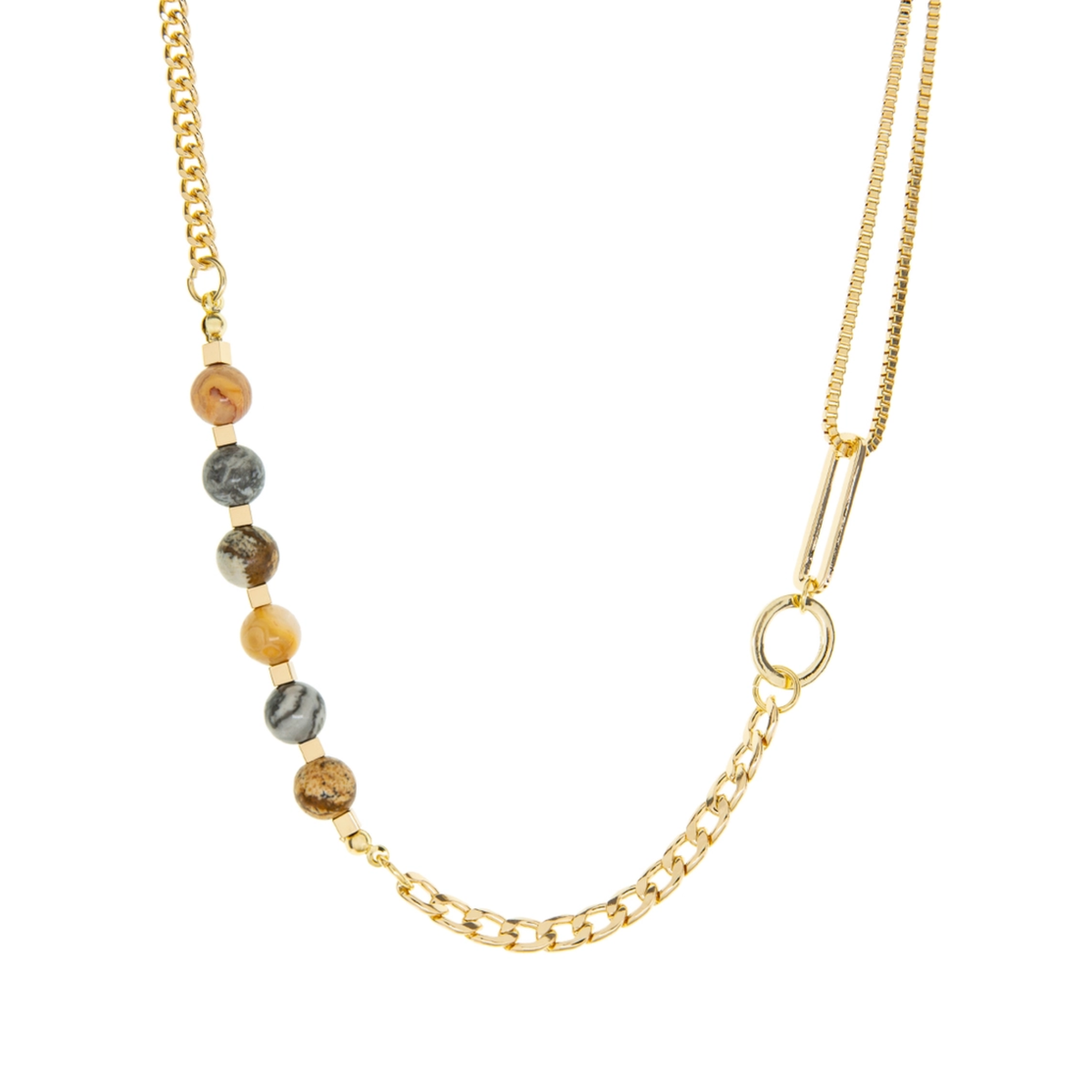 Marlyn Schiff mixed link necklace with natural stones in a layered gold-tone design