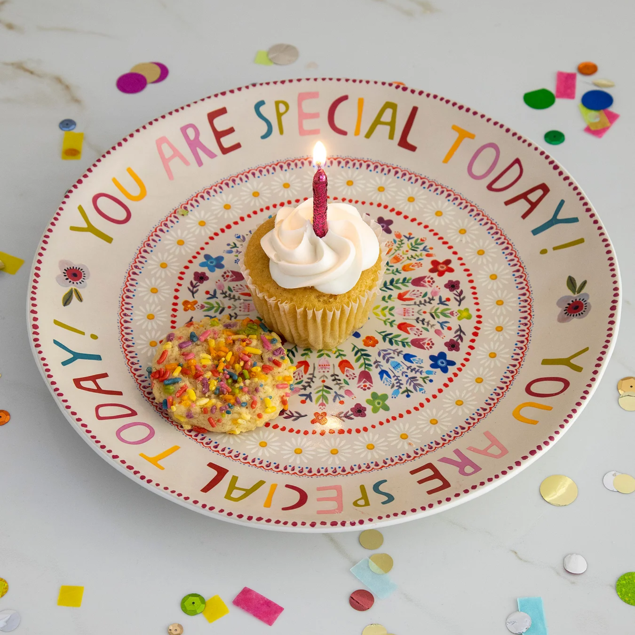 Natural Life Special Celebration Plate featuring "You Are Special Today" design with colorful floral accents.