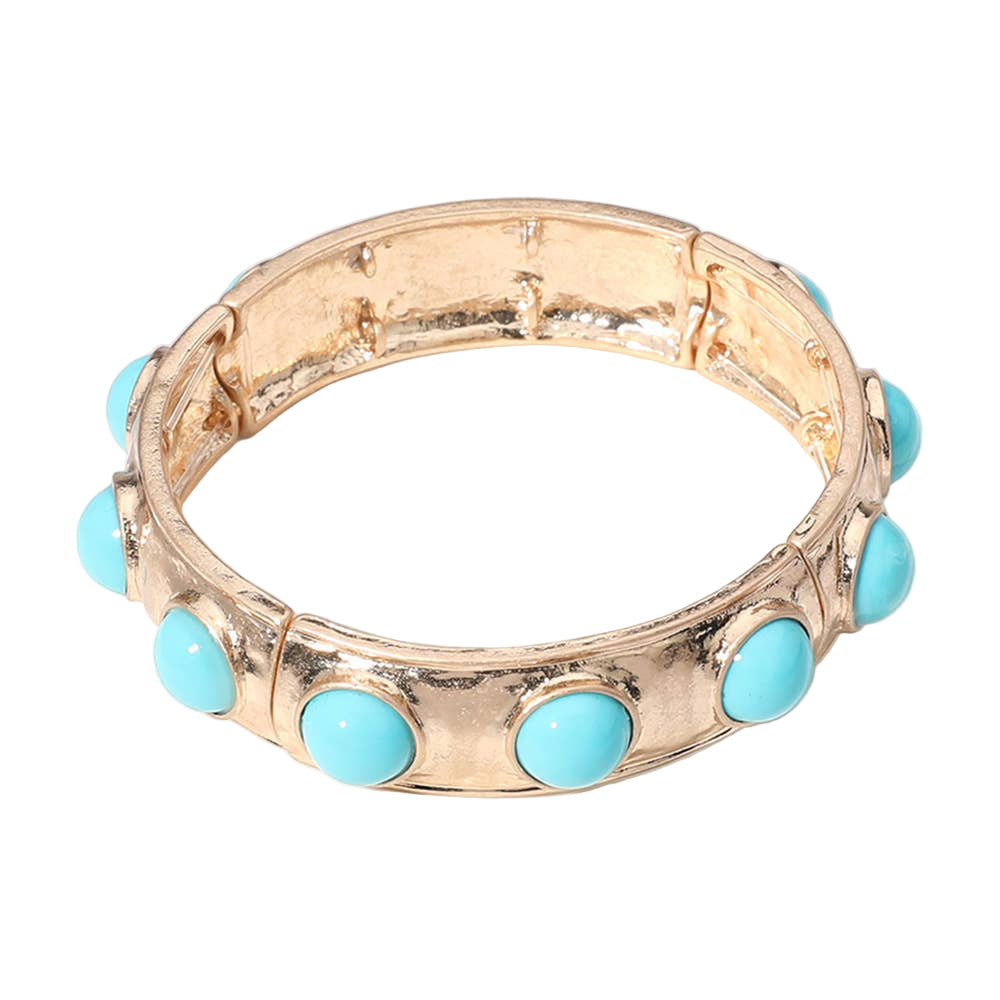 Bead Embellished Hammered Metal Stretch Bracelet