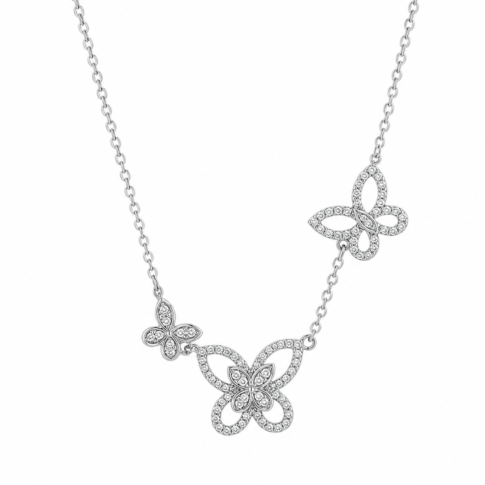 Private label Butterfly Dance Necklace featuring a delicate butterfly pendant on a silver chain.