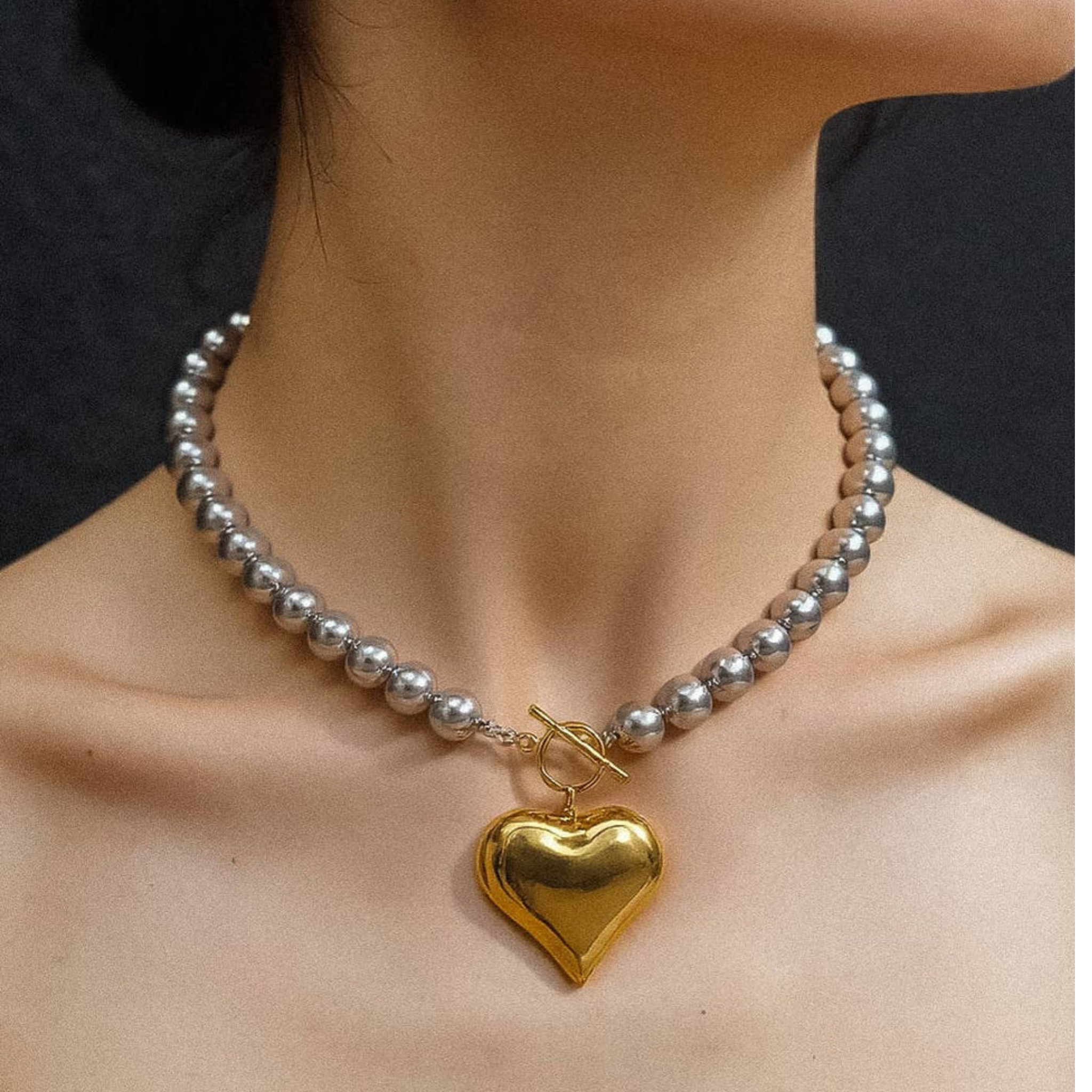 Glam Heart Two Toned Bubble Necklace - Let's Bag It