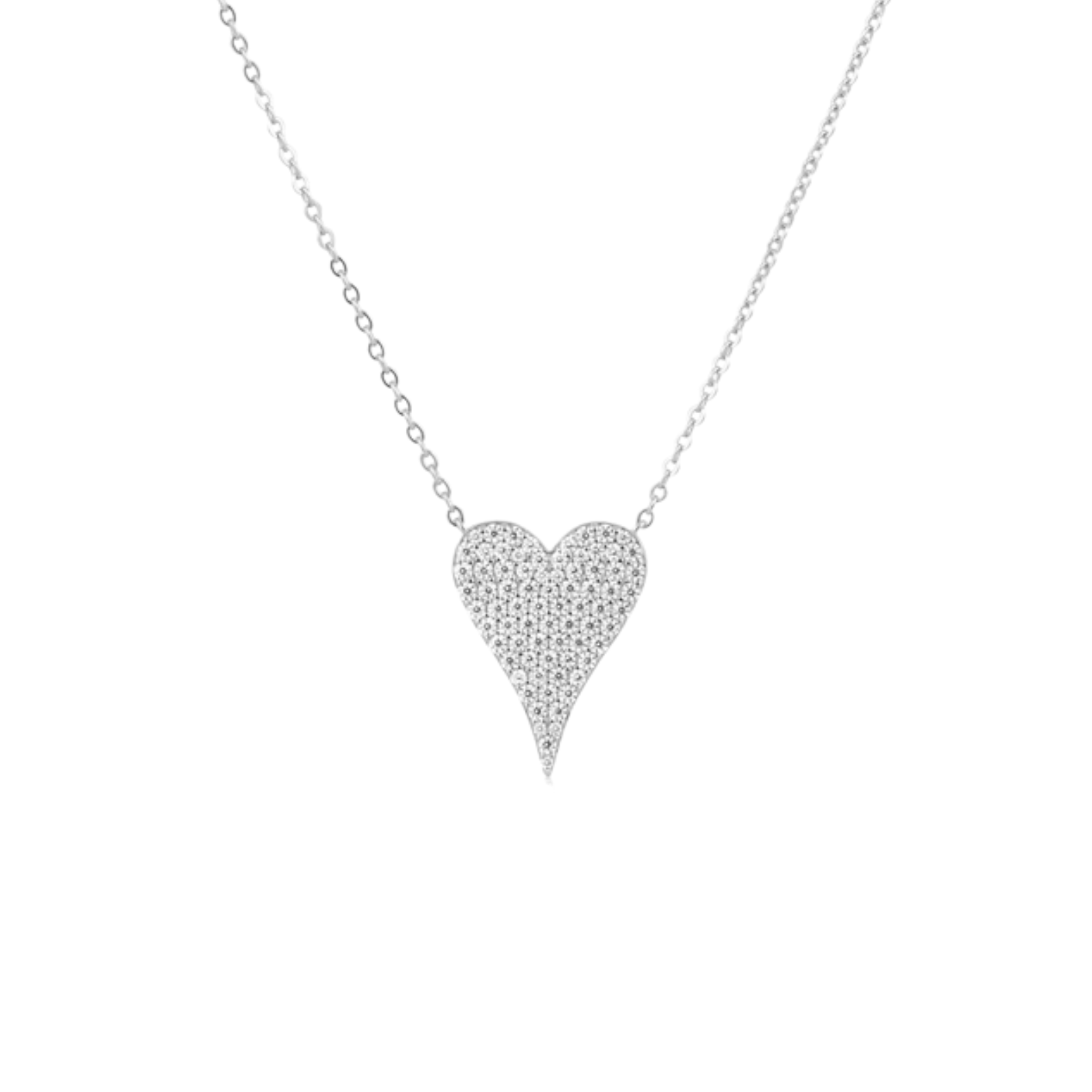 10MM Pave Heart Sterling Silver Necklace - N1574B