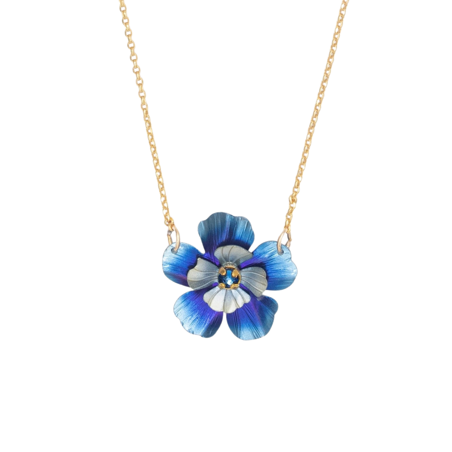 Holly Yashi Blissful Bloom pendant necklace featuring a colorful floral design on a silver chain.