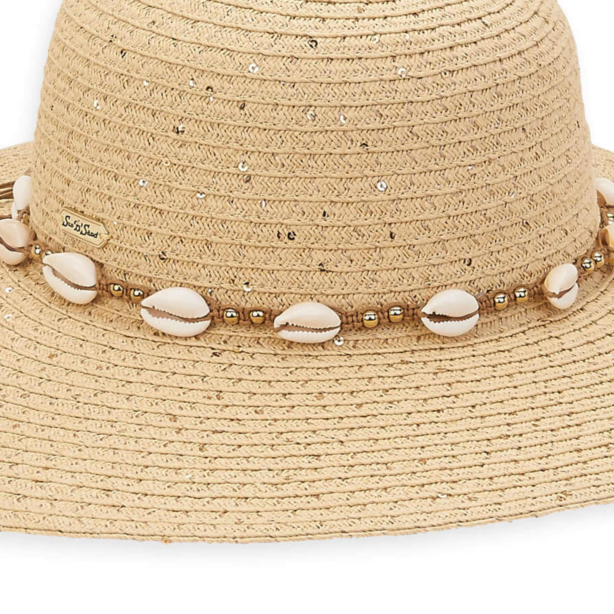 Sun N Sand woven shell paper braid wide brim hat with a 4.5-inch brim, featuring a natural woven texture and stylish design.