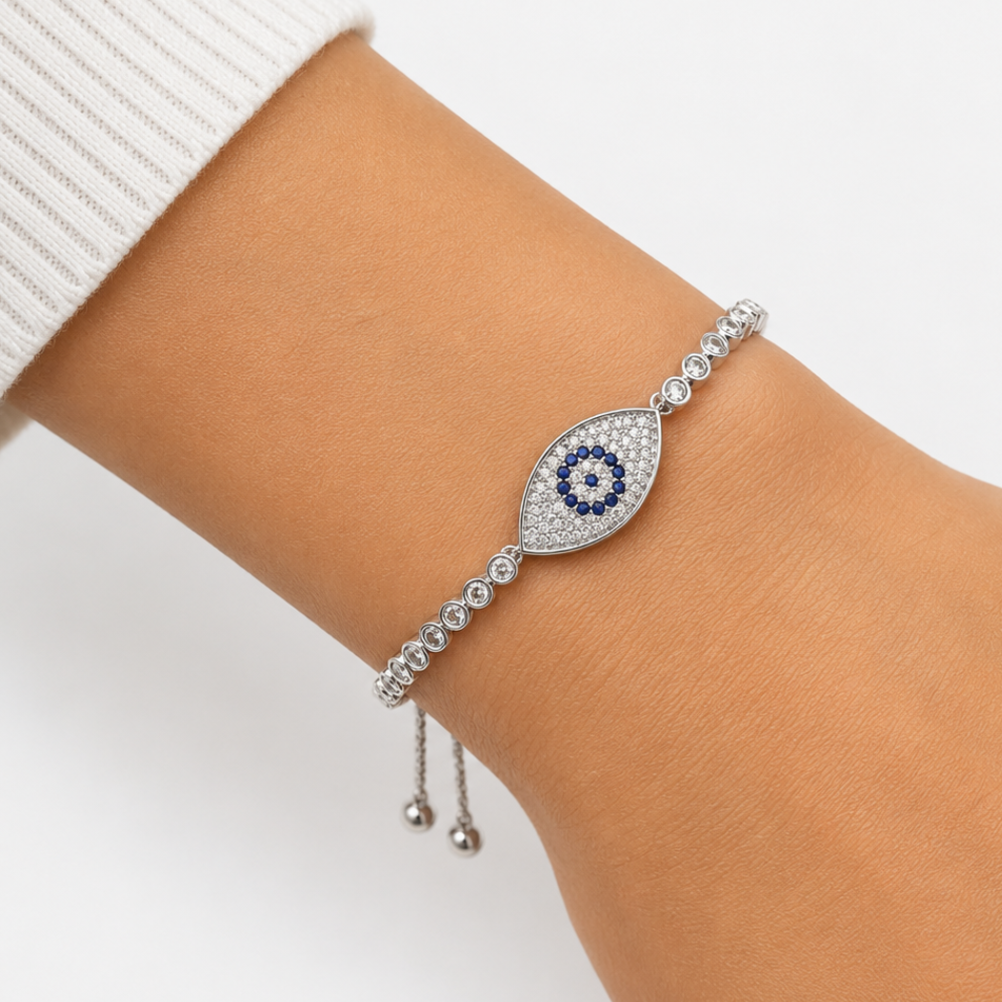 Evil Eye Sterling Silver Pulley Bracelet