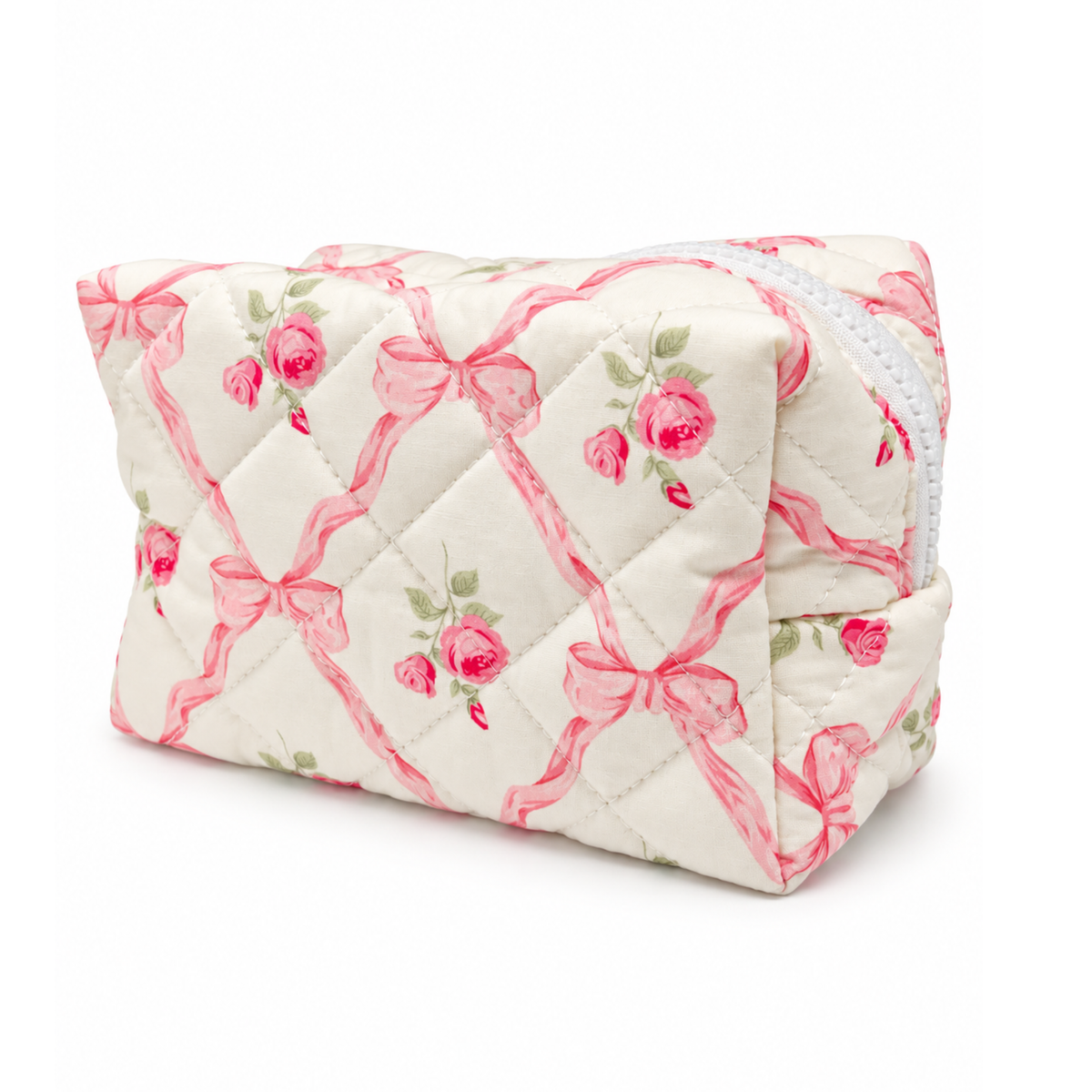 Quilted Bow Coquette Makeup Bag