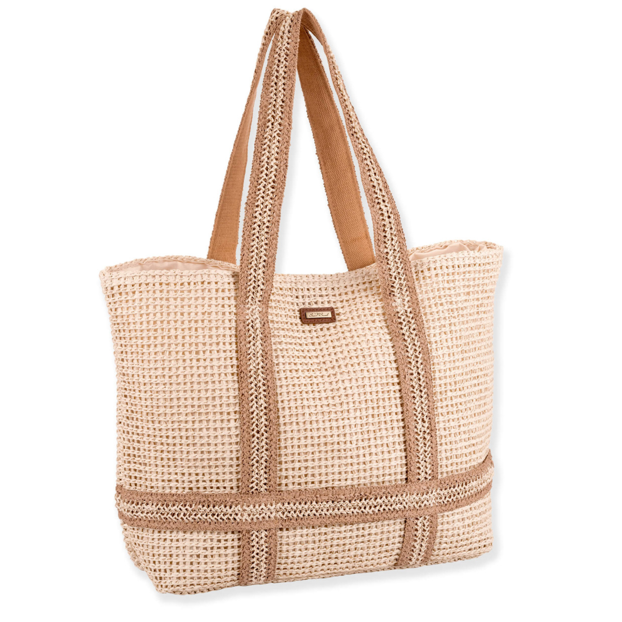 Sun n Sand Thistle Breeze shoulder tote with hat carrier, stylish beach bag featuring spacious interior and comfortable straps.