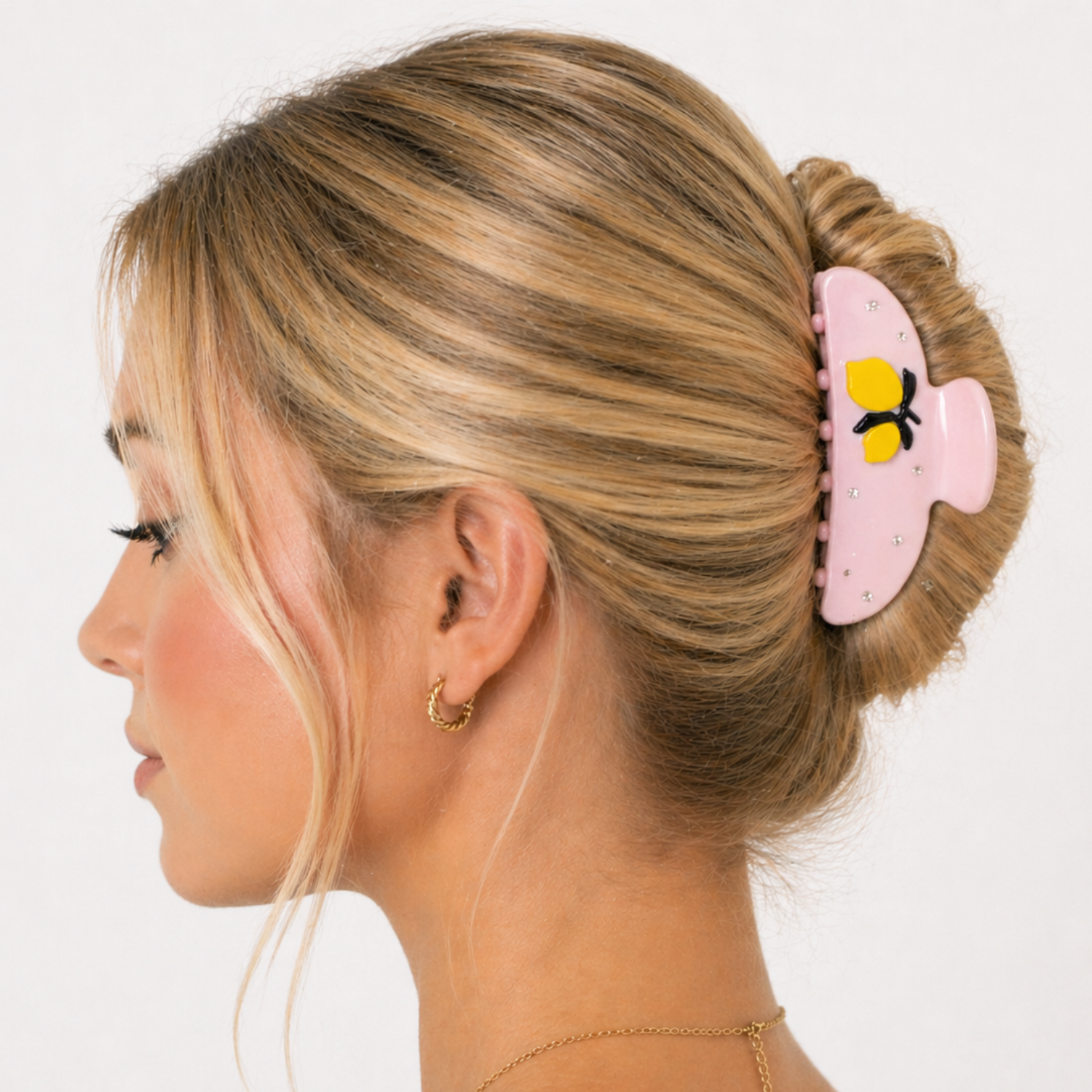 Pink Lemonade Claw Hair Clip by Private Label with pink and lemon design, perfect for securing hair in a stylish way.