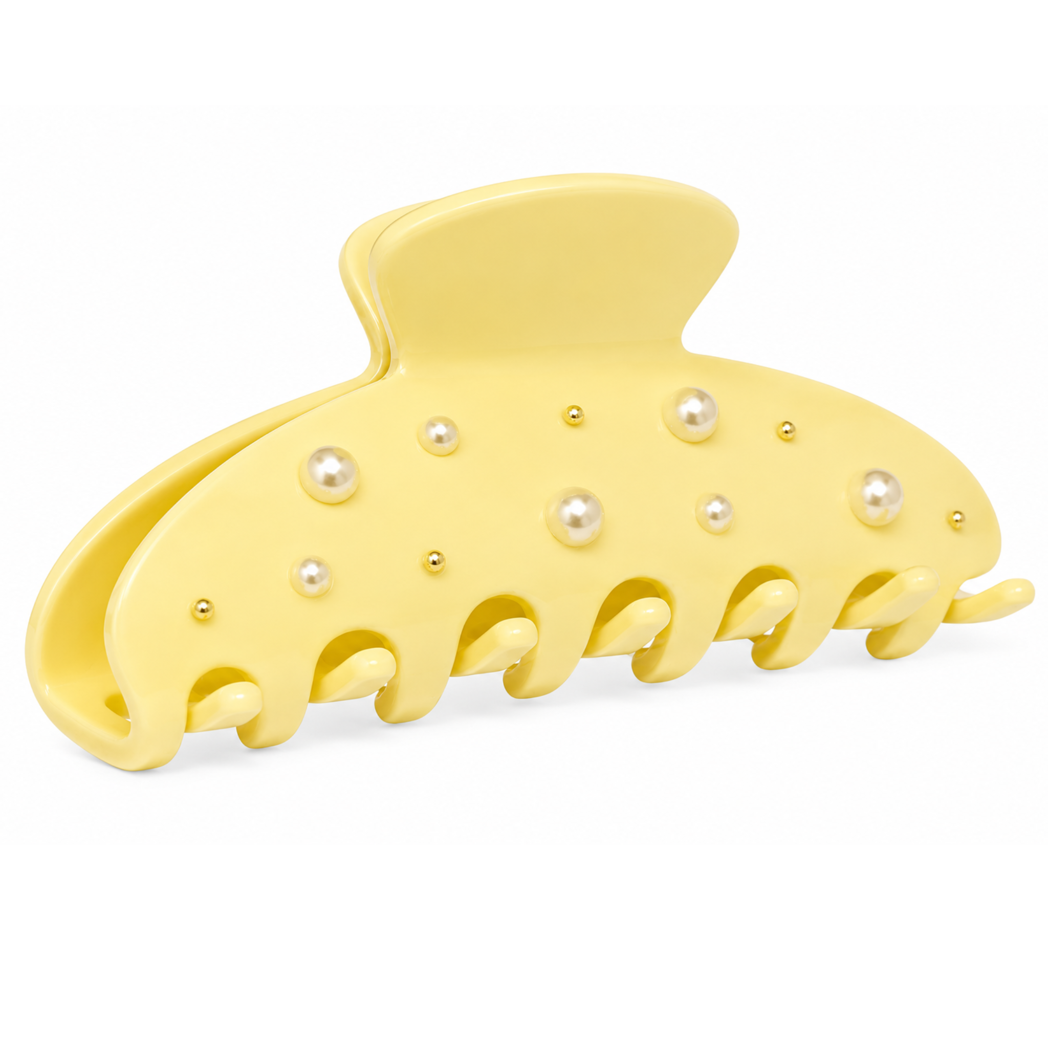 Lemon yellow pearl hair clips by Private Label featuring shiny pearls and sleek clip design for stylish hair accessories.