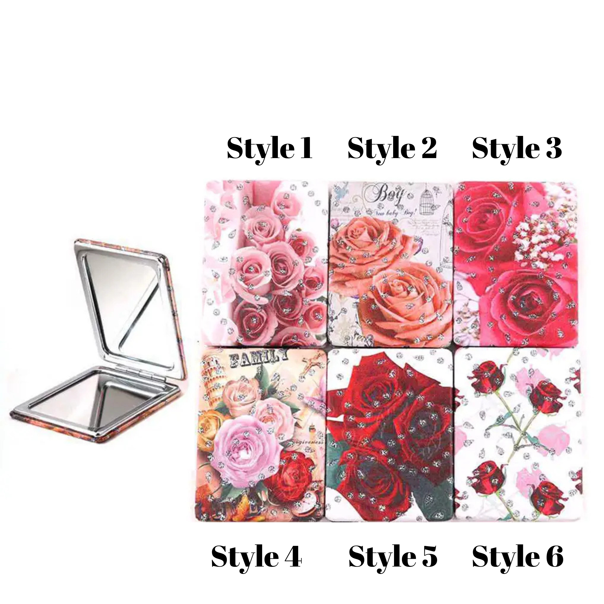 12PCS - Rose Printed Cosmetic Mirrors