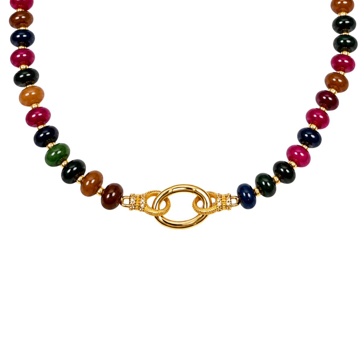 Colorful Gemstone Beaded Necklace with Charm Catcher