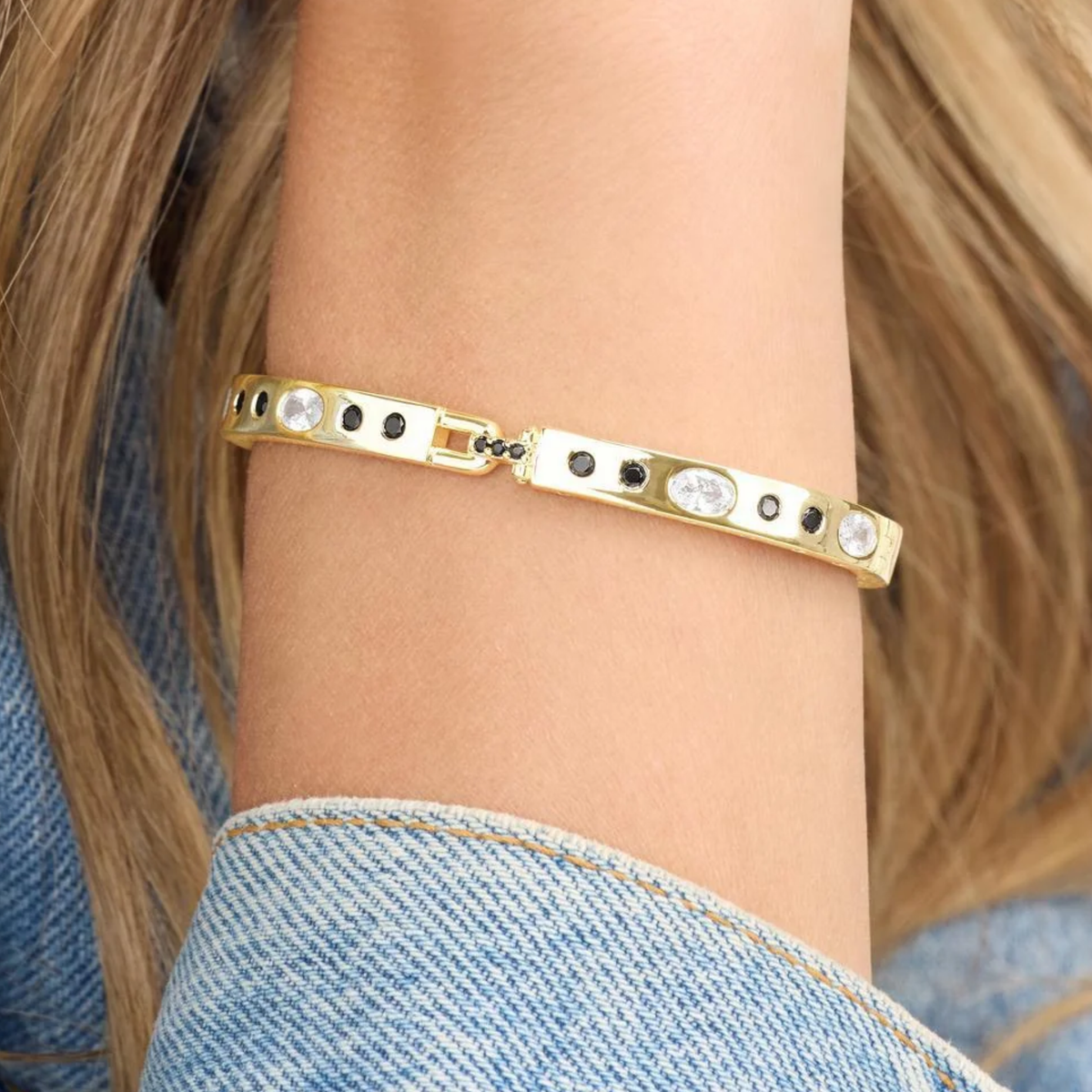 Melinda Maria Ashley Sunset Lock Cuff 6mm bracelet with gold-tone finish and secure lock detail, stylish accessory for any look.