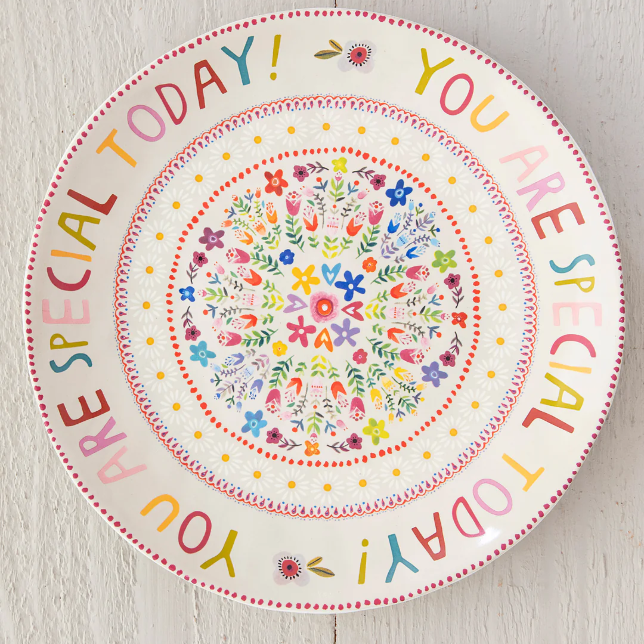 Natural Life Special Celebration Plate featuring "You Are Special Today" design with vibrant colors and decorative patterns.