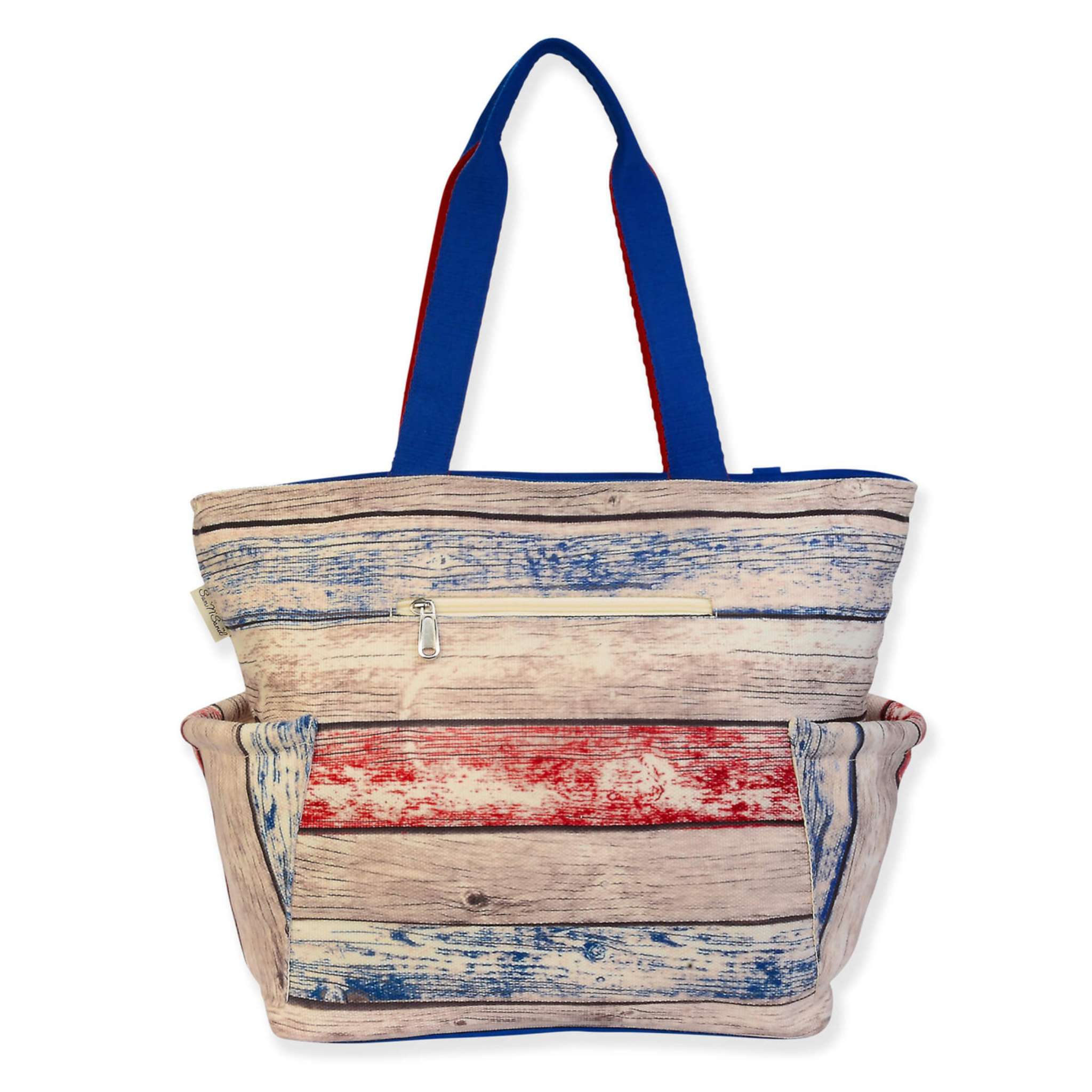 Sun N Sand Americana flip flop beach tote bag with colorful flip flop pattern and spacious design for beach essentials.