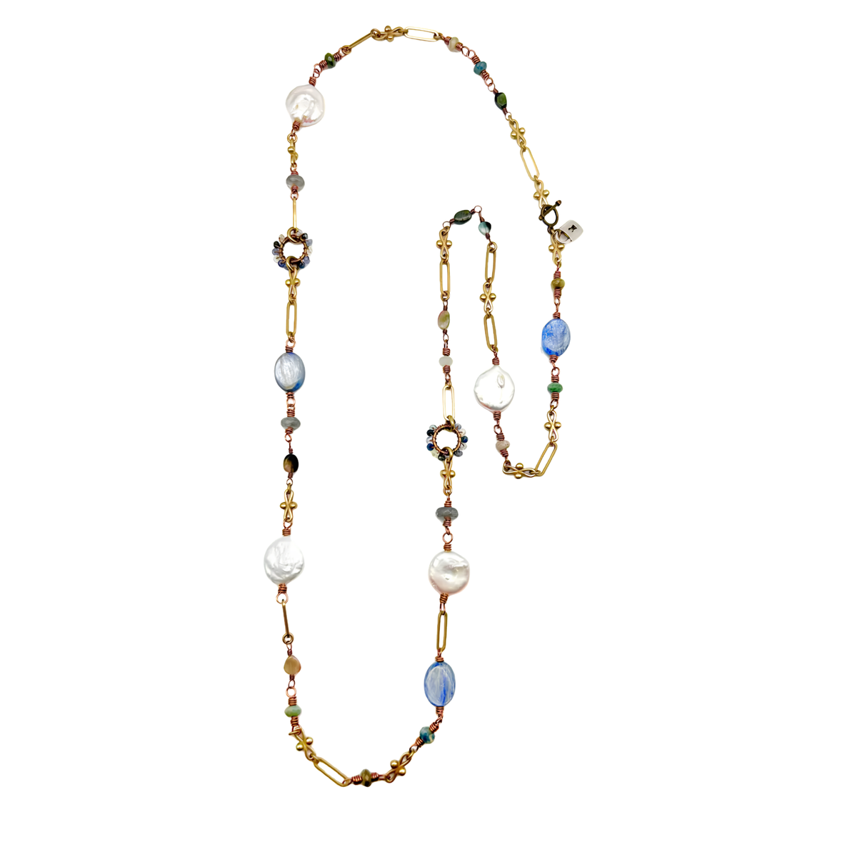 Long Tourmaline, Pearl & Multi Gemstone Necklace