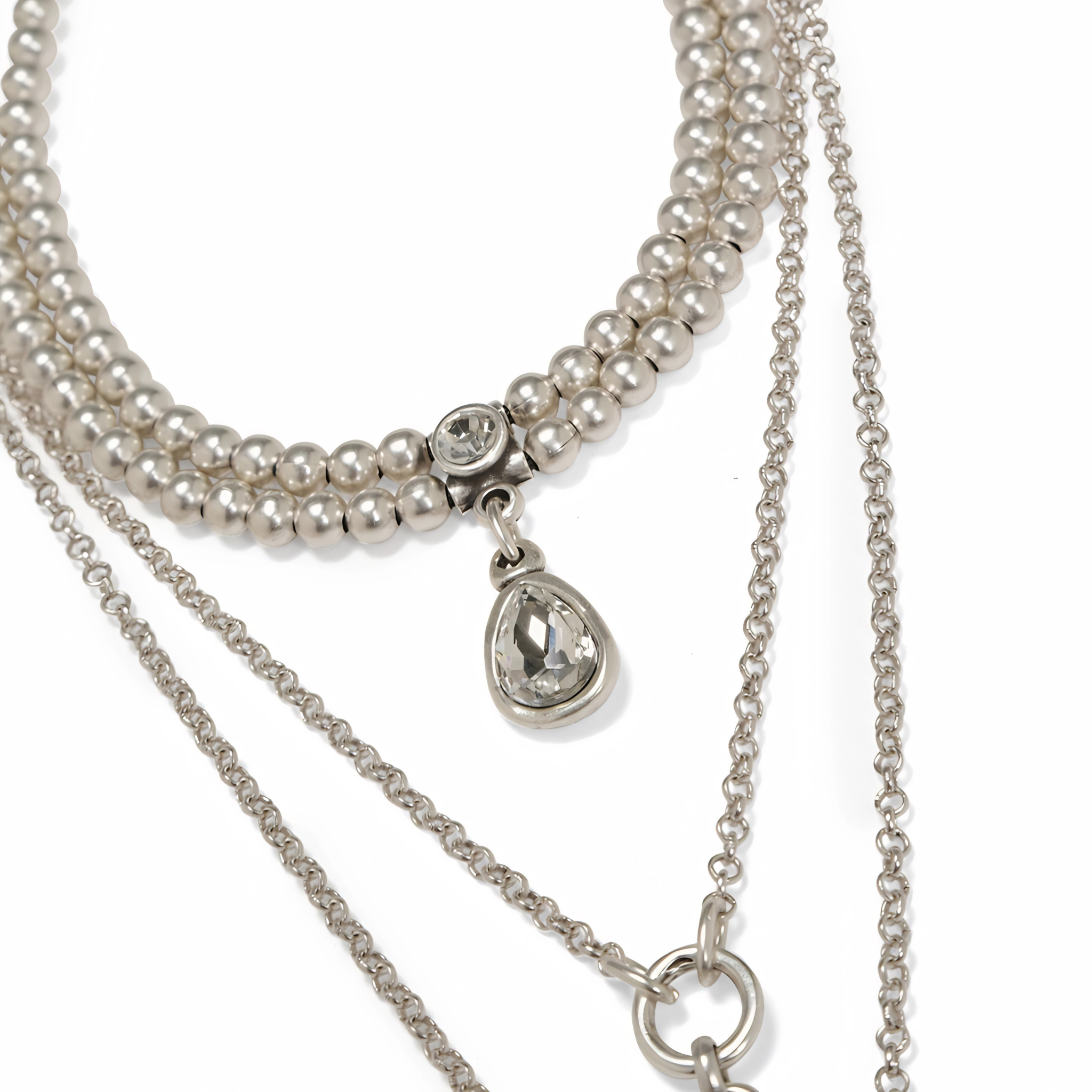 Handmade Chanour angel pewter crystal necklace with detailed angel pendant and sparkling crystal accents on a chain.