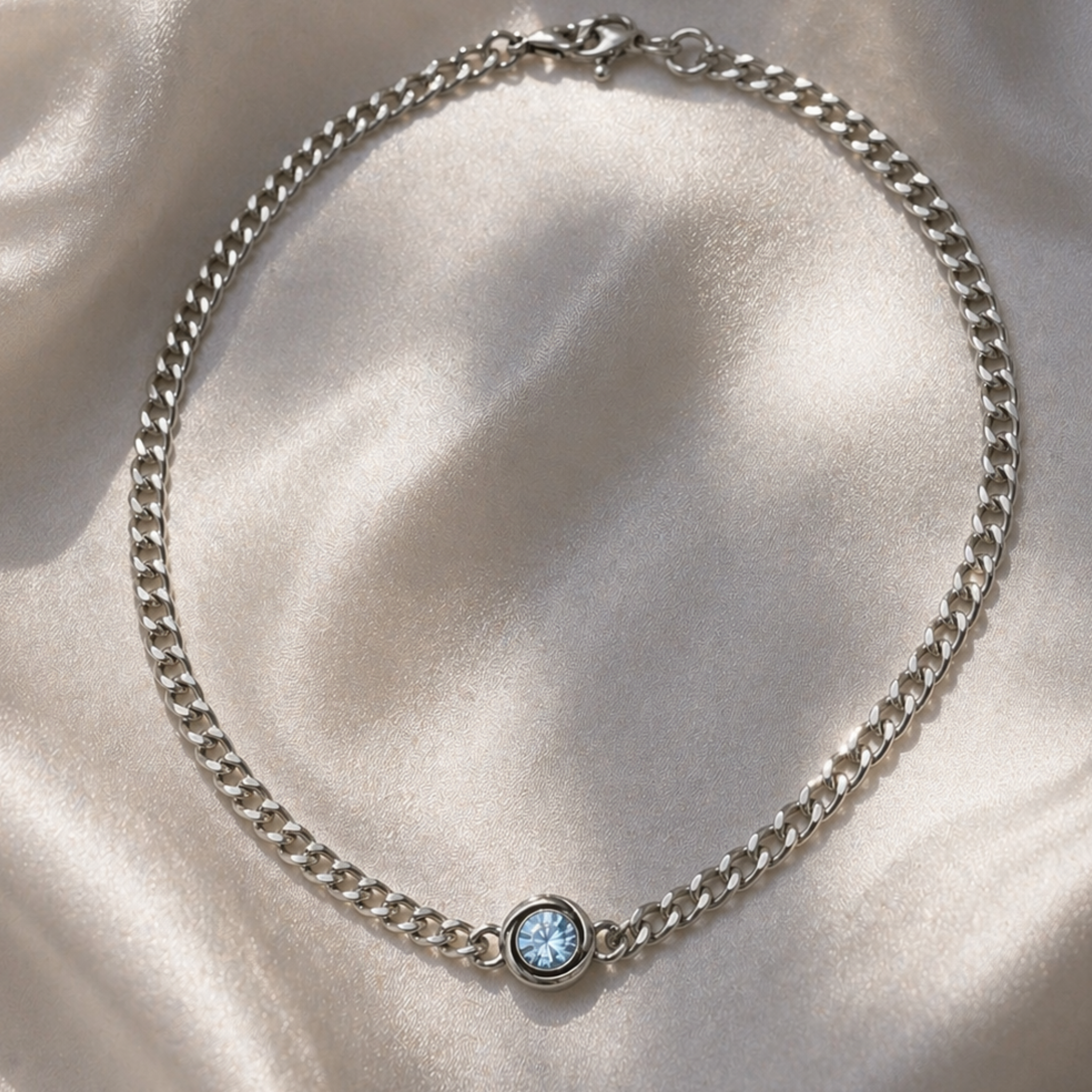 Handmade Blue Dream Pewter Necklace by Chanour featuring a delicate blue pendant on a silver chain.