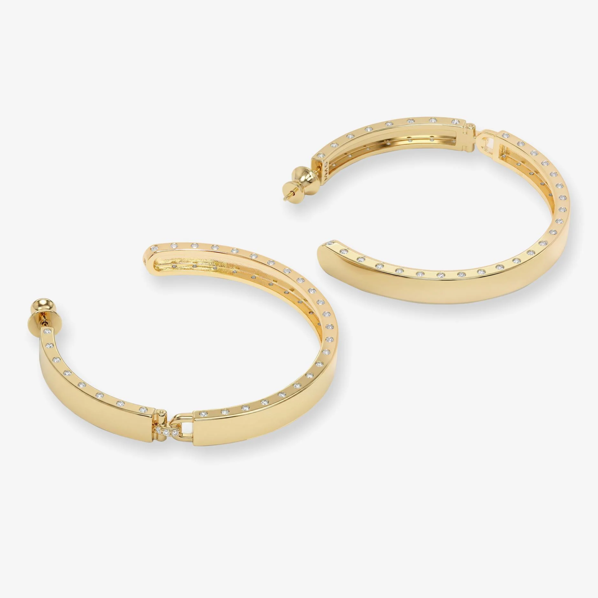 Gold Ashley Lock Hoops 2-inch earrings by Melinda Maria featuring white diamondette accents and secure lock closure.