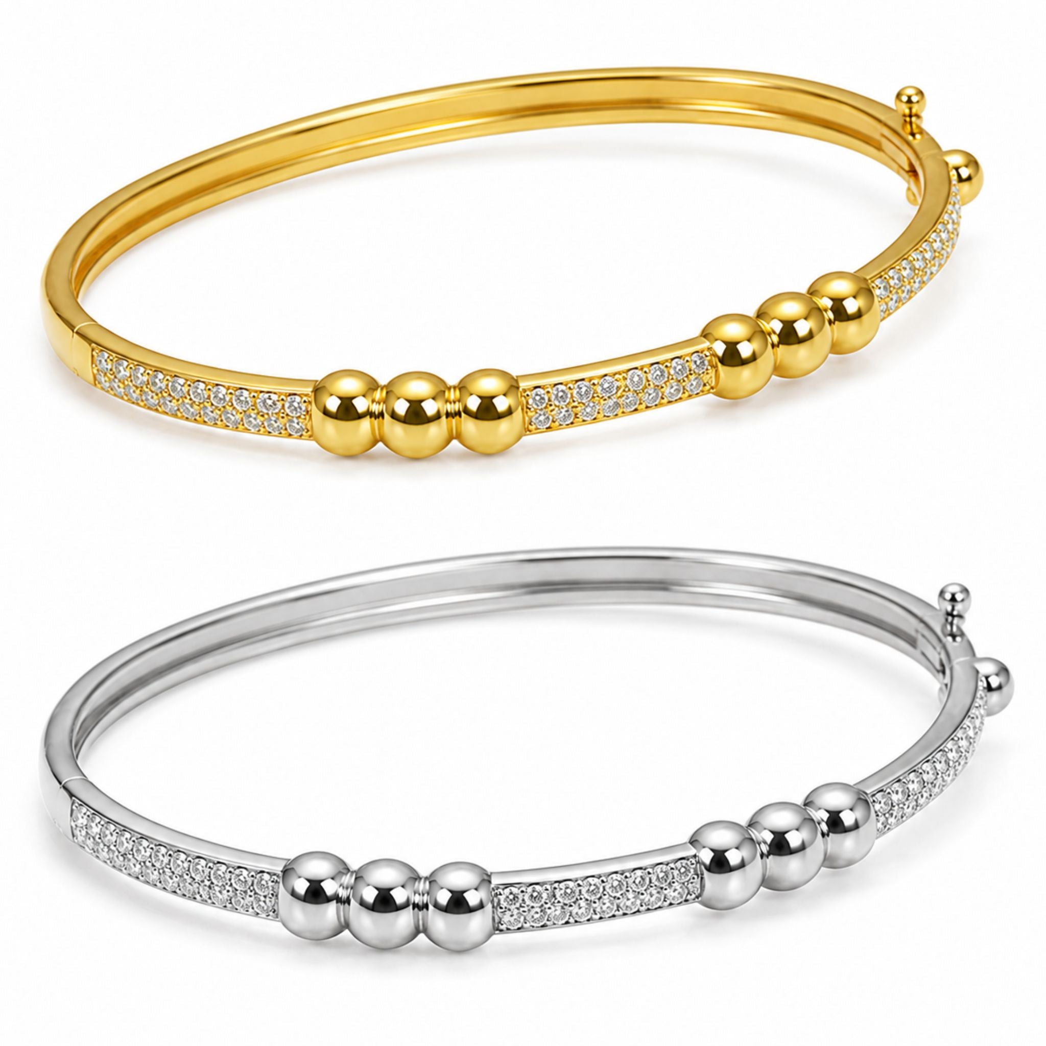 Triple Bead Pavé Bar Bangle