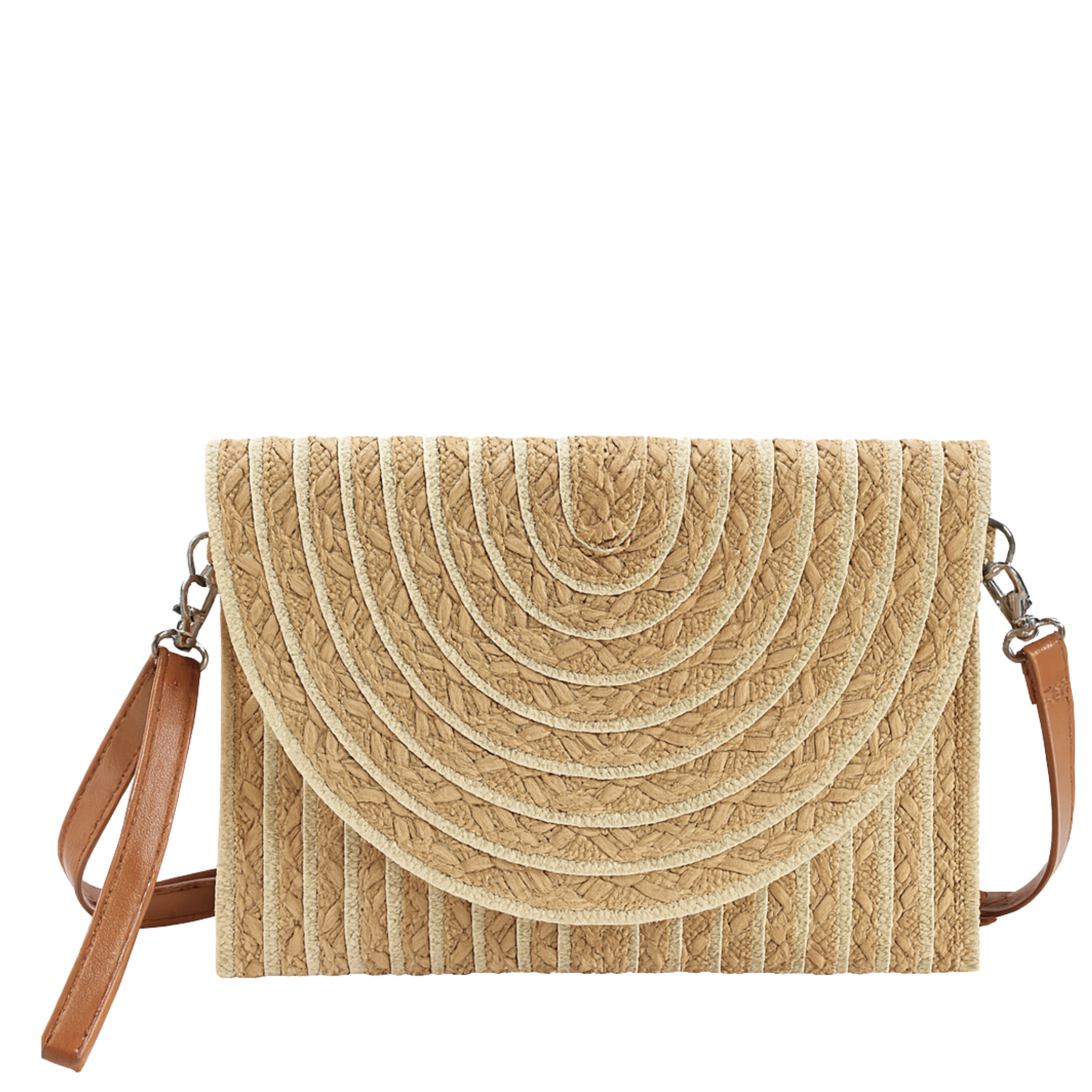 Color Striped Two Tone Straw Clutch & Crossbody Bag