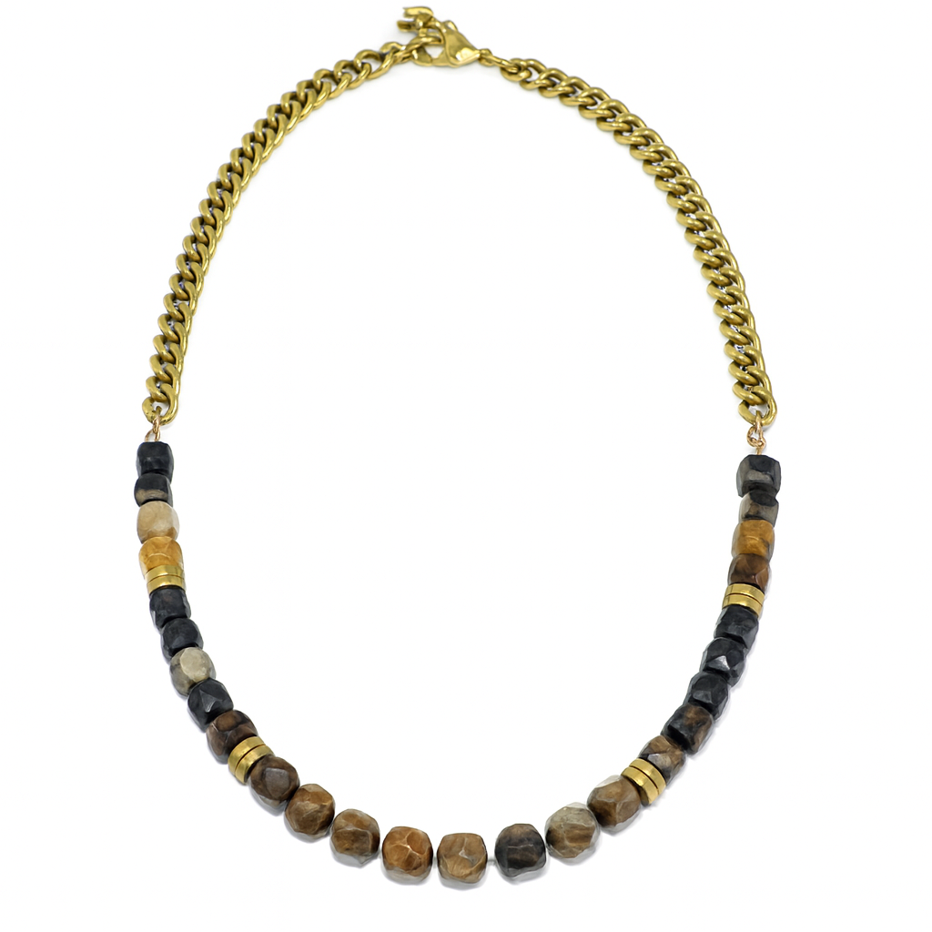 PETRIFIED WOOD & BLACK TOURMALINE -20" L