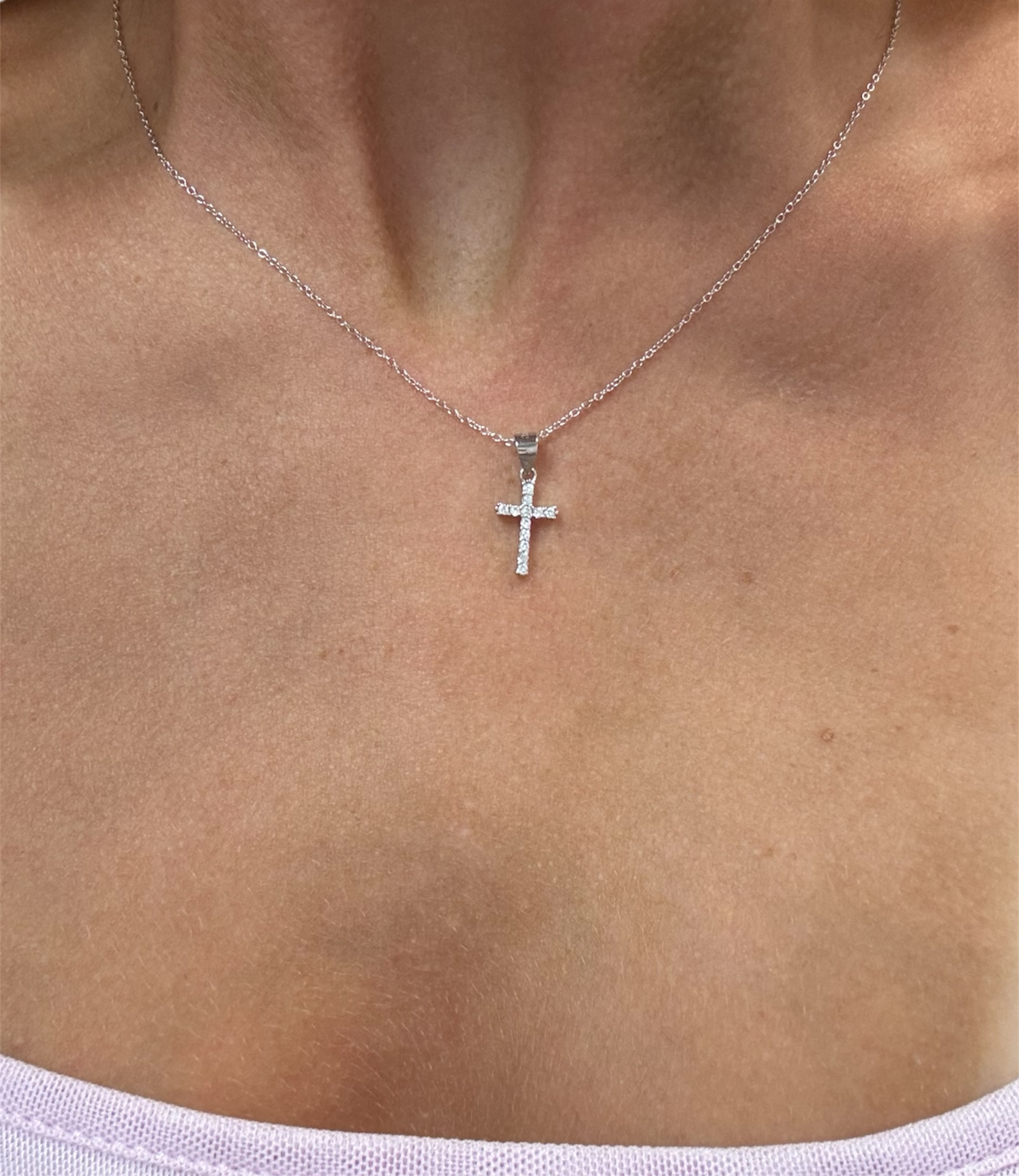 Dainty CZ Cross Necklace - Sterling Silver 925