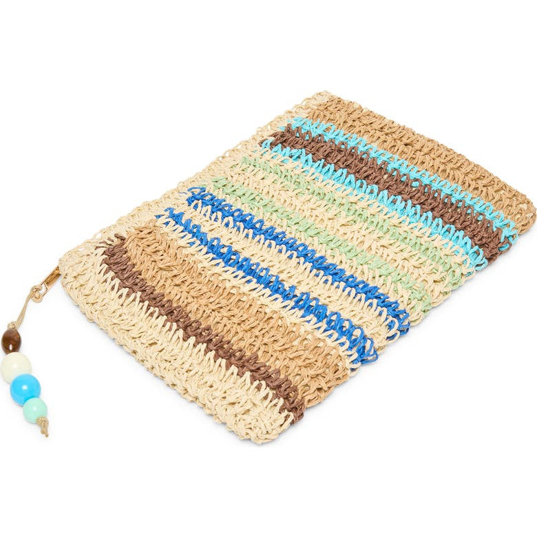 Dolce Vita Astra Blue and Multi pouch with colorful geometric pattern, compact and stylish accessory for everyday use.