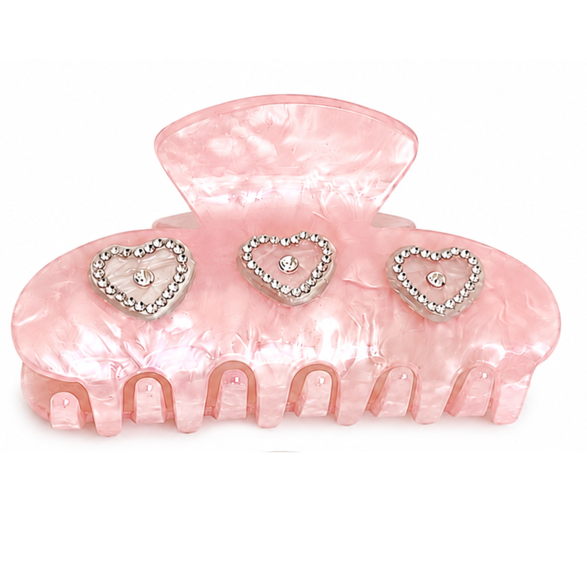 Private label Sweet Heart Rhinestone Acetate Hairclip with sparkling rhinestones and heart shape, perfect for stylish hair accessories.