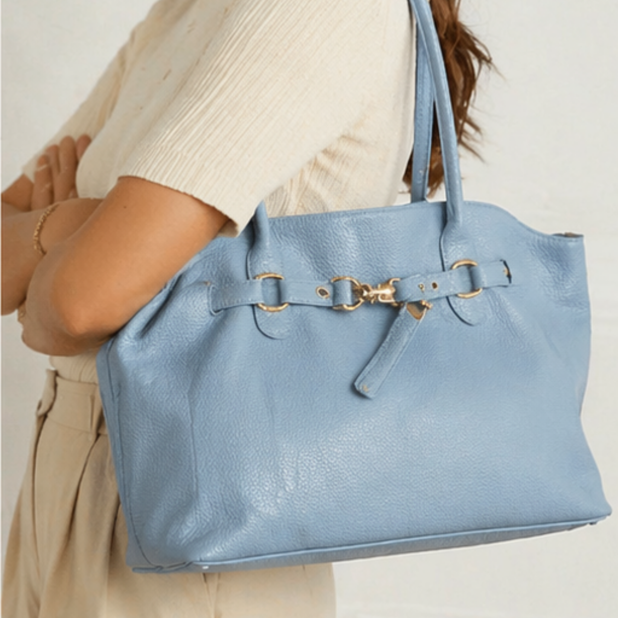 Private label Arlette Carryall handbag with structured design, top handles, and stylish detailing, perfect for everyday use.