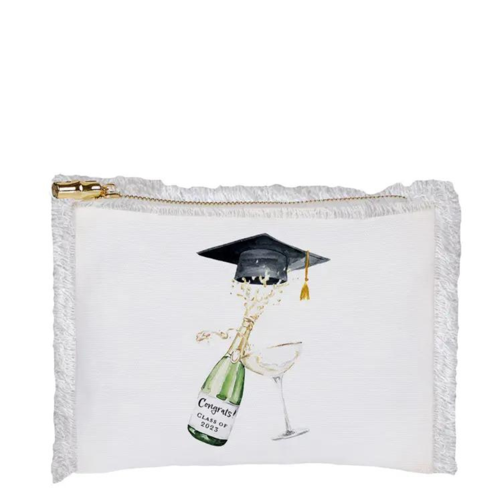 Graduation- Linen Fringe Cosmetic Pouch- Champagne