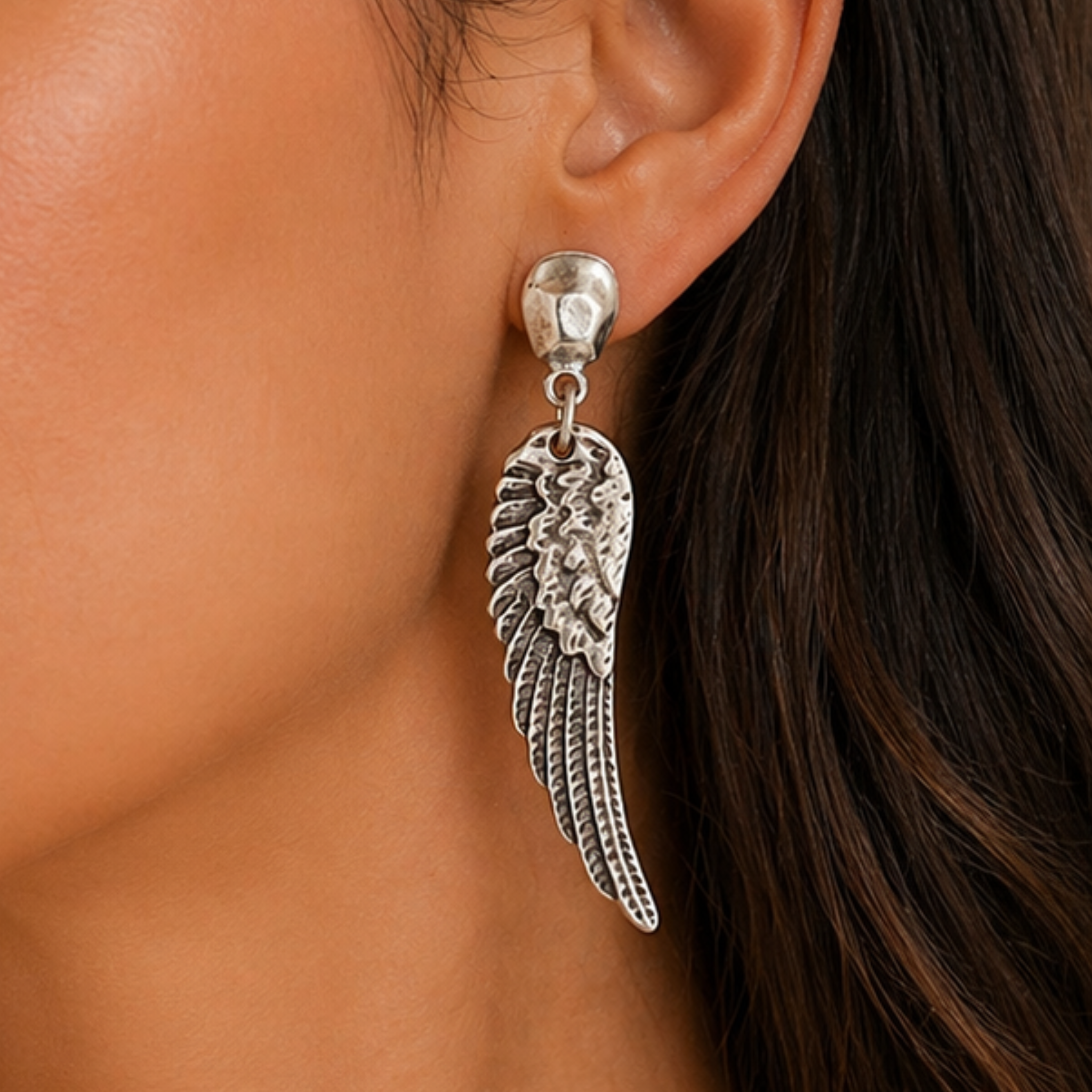 Chanour Seraphina Wing Earrings featuring elegant, silver-toned wing design perfect for stylish fashion accessories.