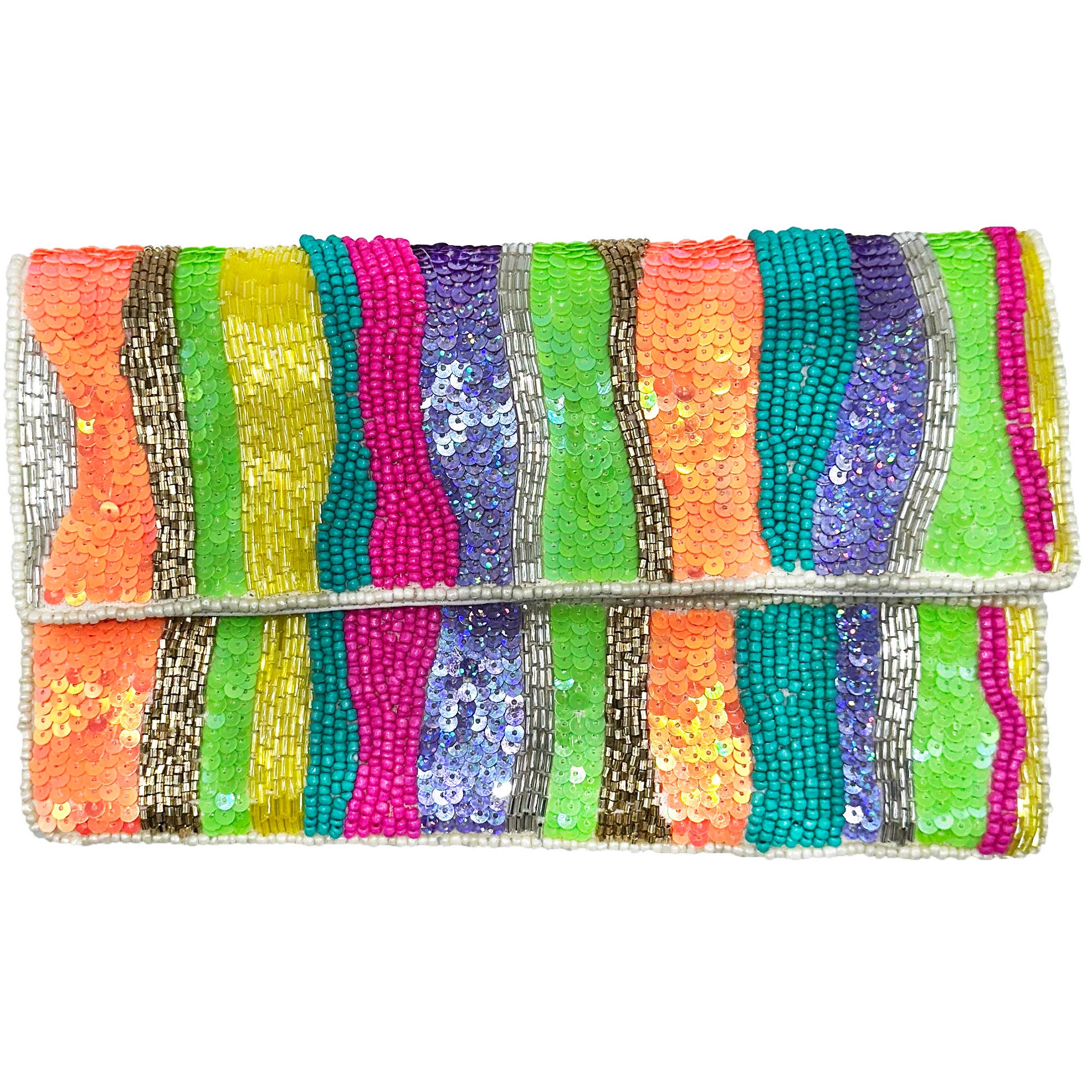 PLAYFUL WAVY STRIPES BEADED CLUTCH