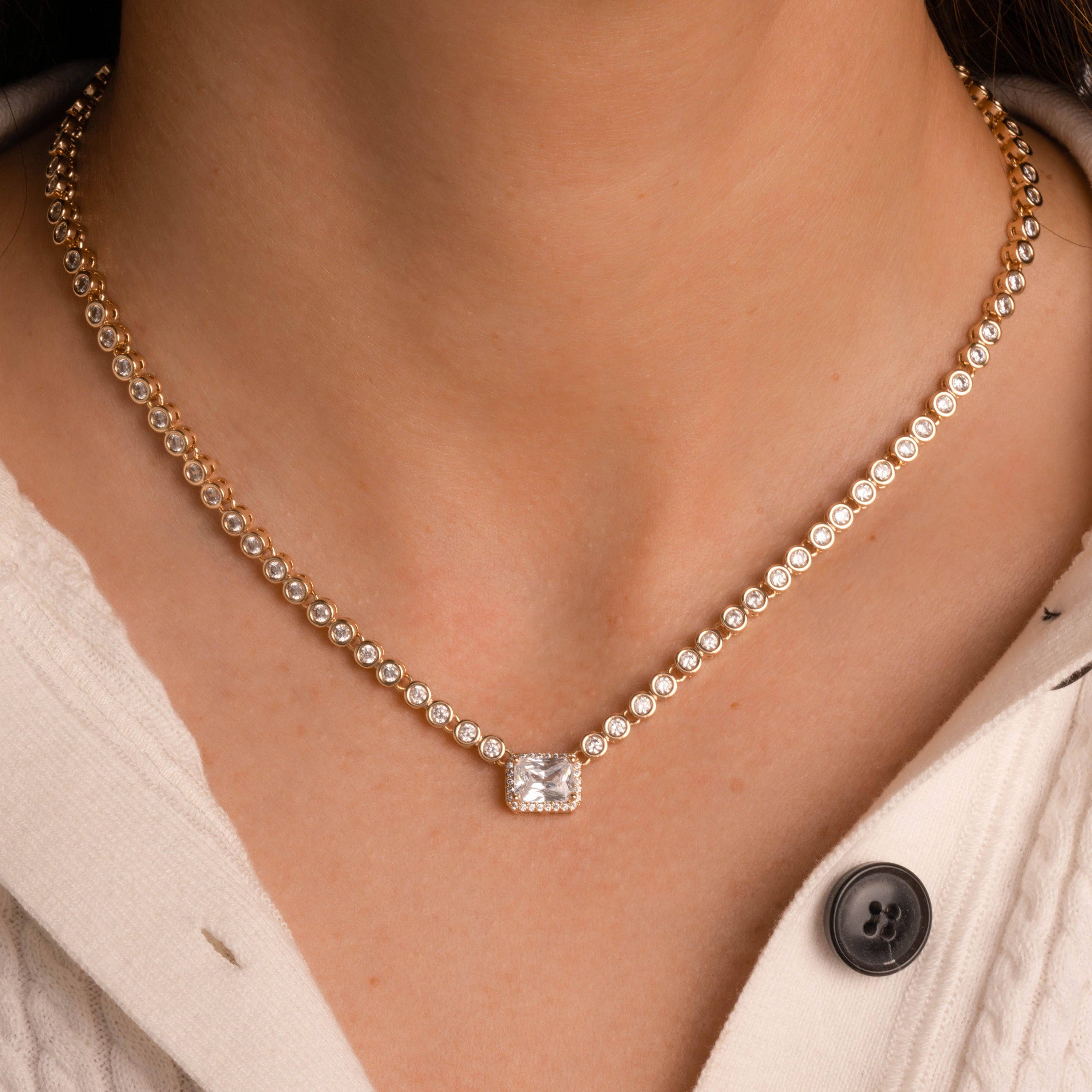 Diamond Baguette Tennis Necklace - Let's Bag It