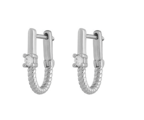 Roped In- Huggie Hoop- Steel 14K Gold